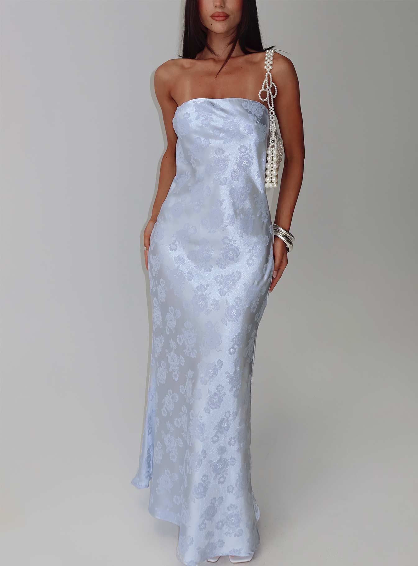 Haley Mavi Jakarlı Maxi Elbise