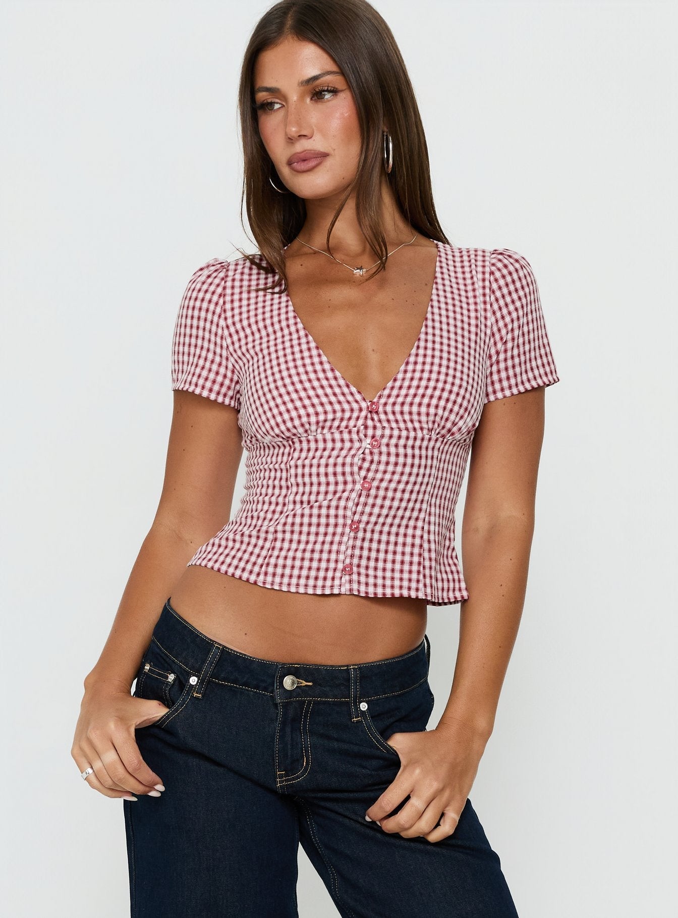 Isolda Kırmızı Gingham Bluz