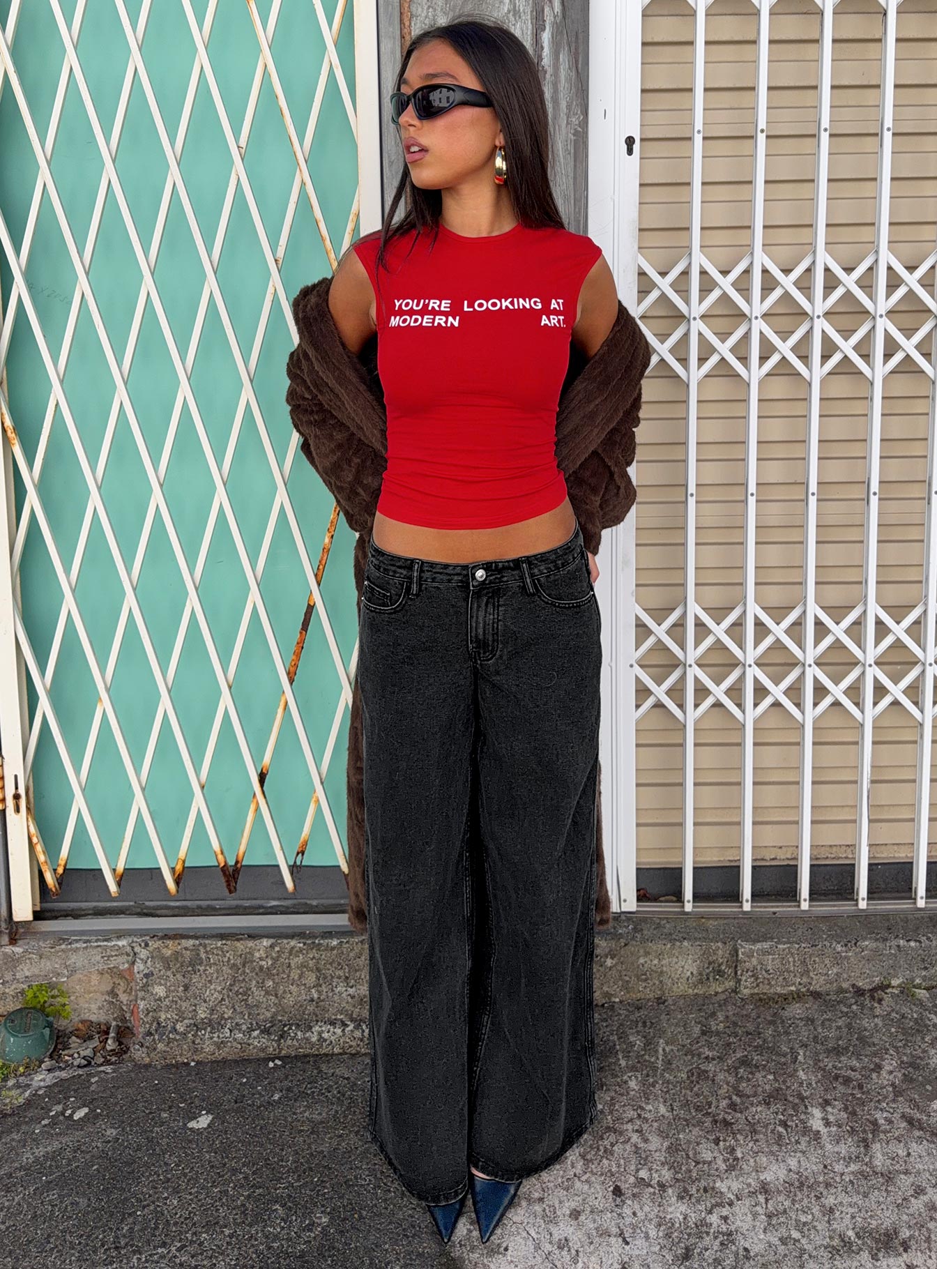 Ramos Yıkanmış Siyah Düşük Bel Geniş Paça Kot Pantolon