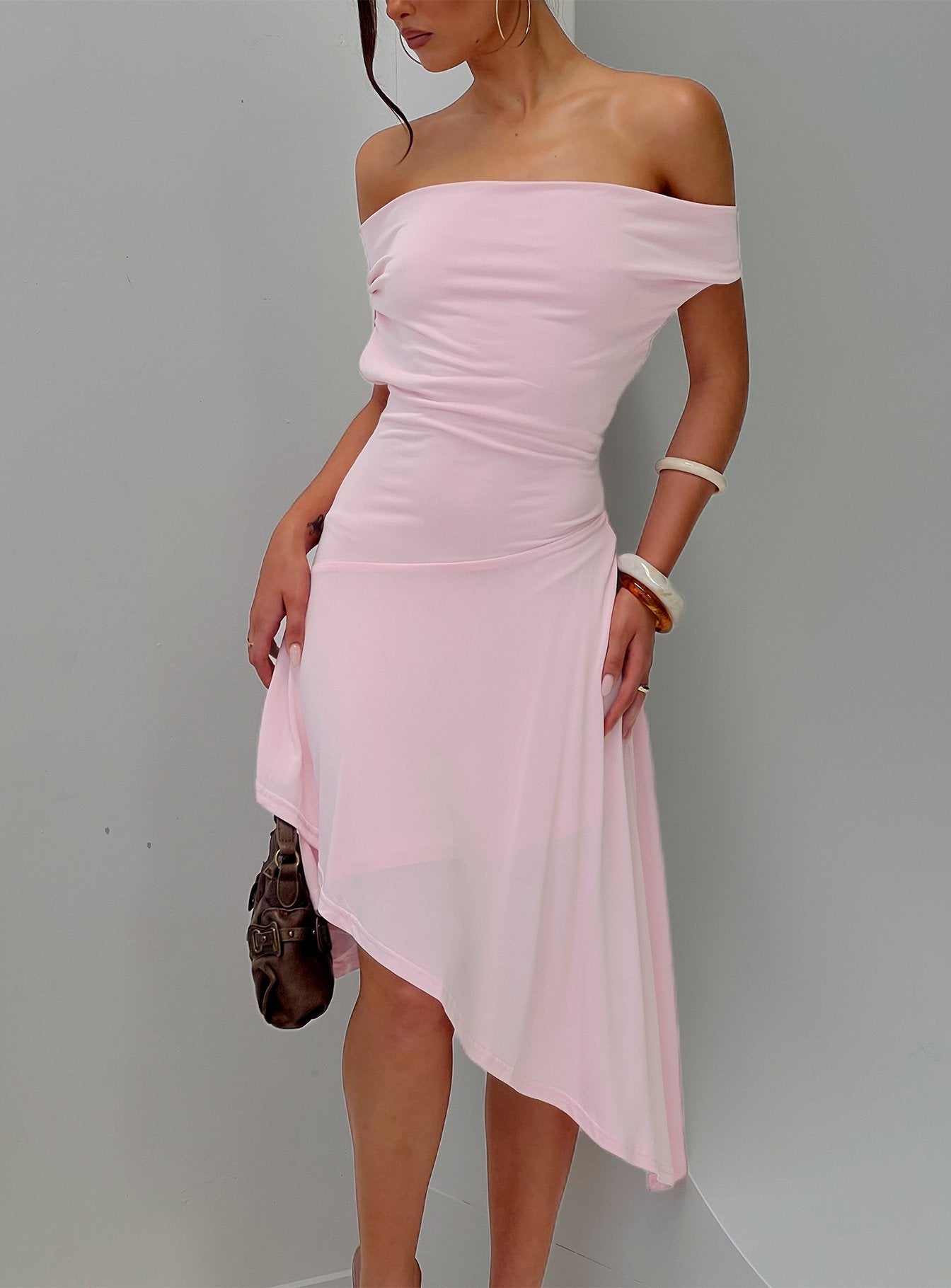 Yesina Pembe Midi Elbise