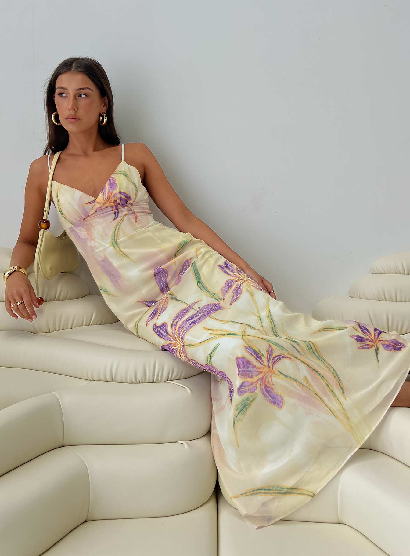 Isakaia Çiçek Desenli Boncuklu Maxi Elbise - Çok Renkli