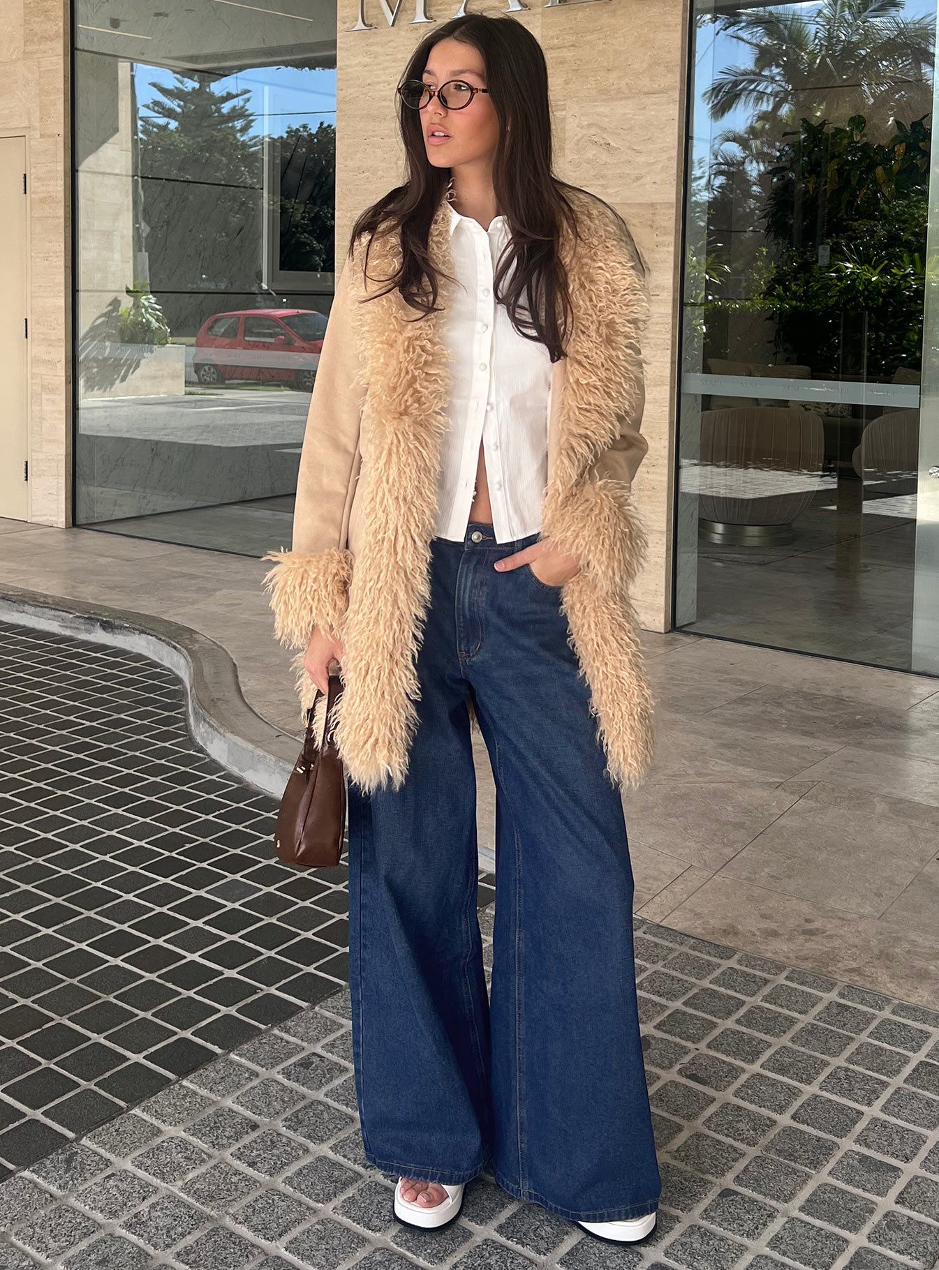Naylor Orta Bel Geniş Paça Mavi Denim Pantolon