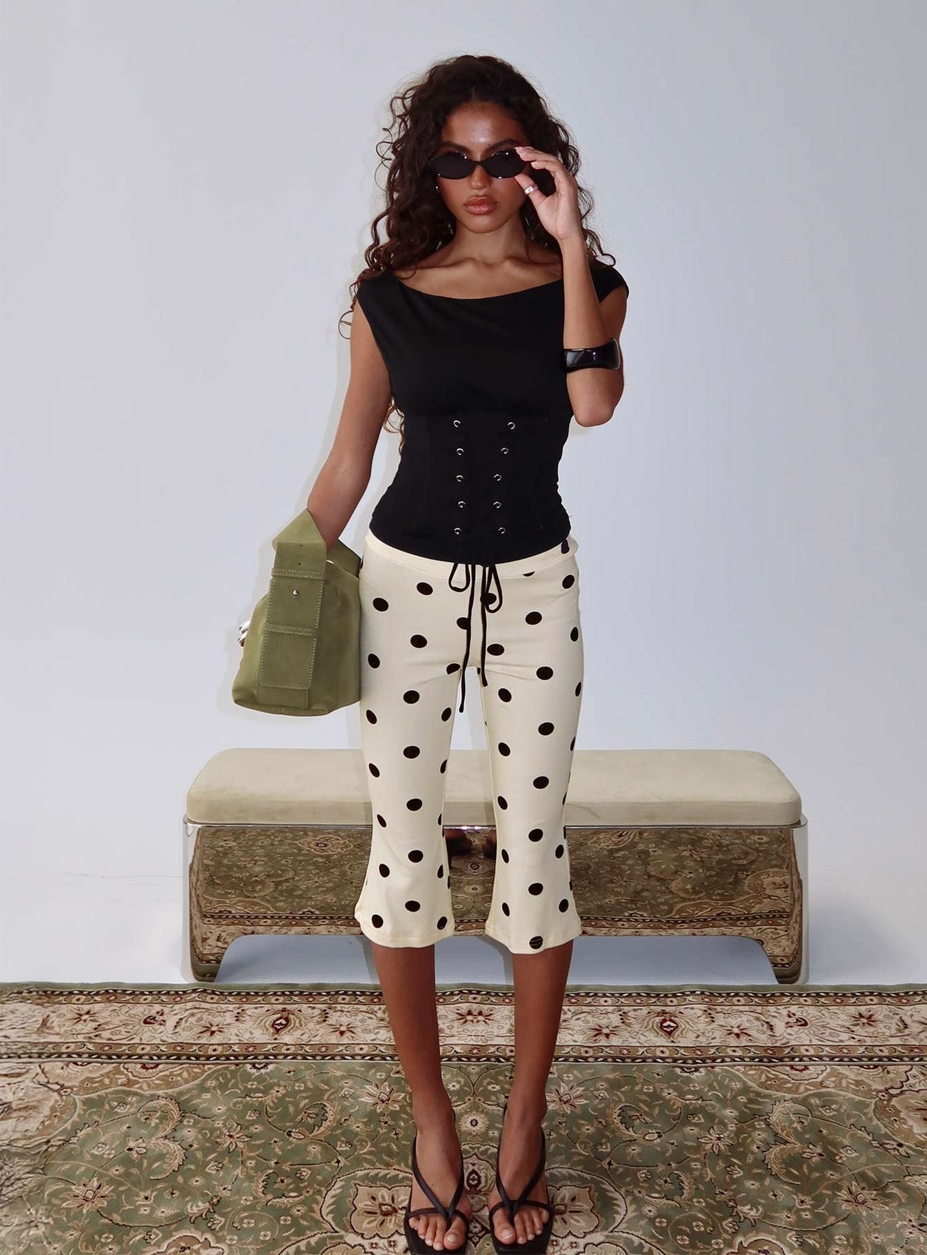 Samaira Krem Puanlı Capri Pantolon
