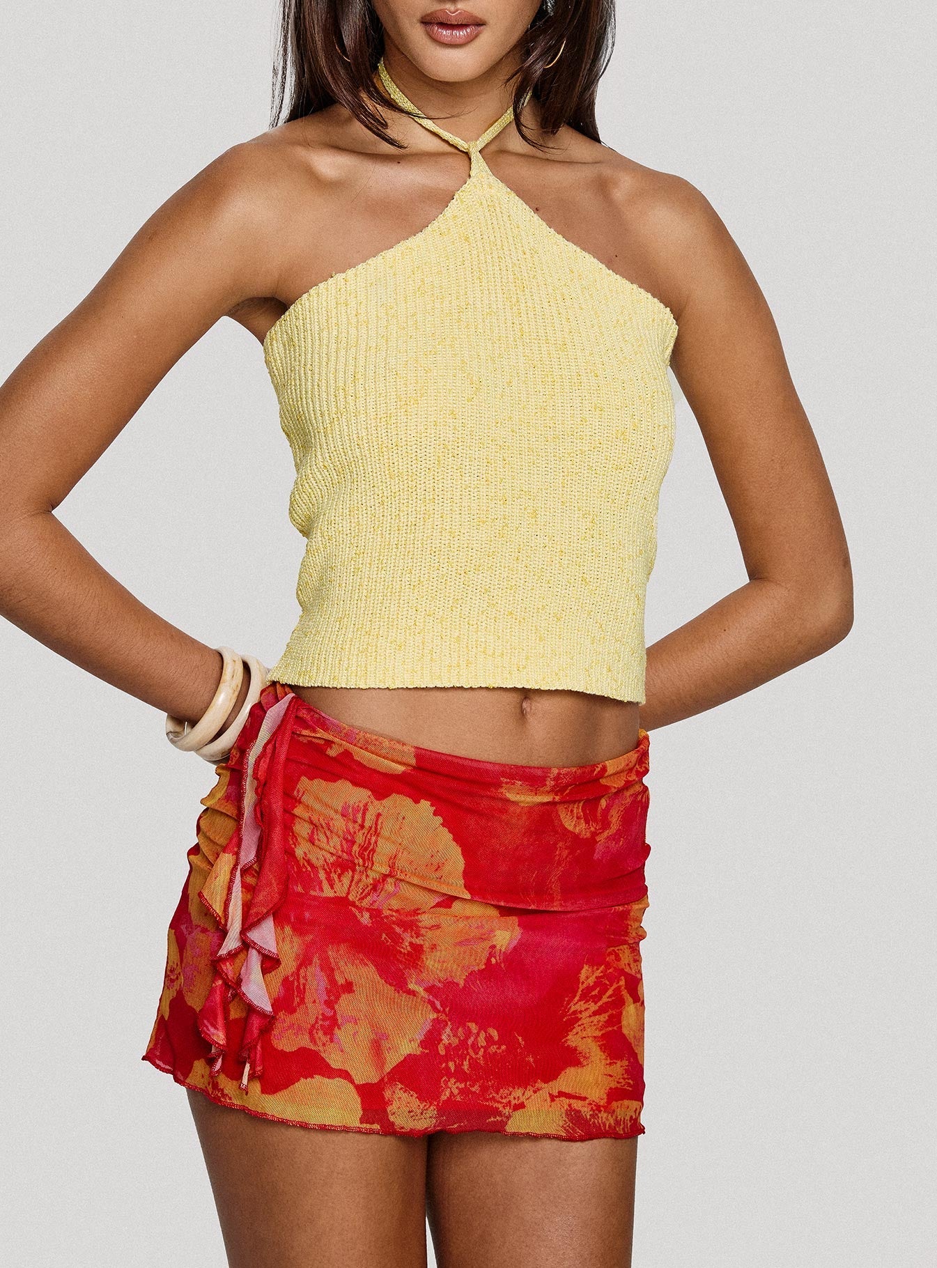 Liloha Fırfırlı Mini Etek - Turuncu ve Çok Renkli