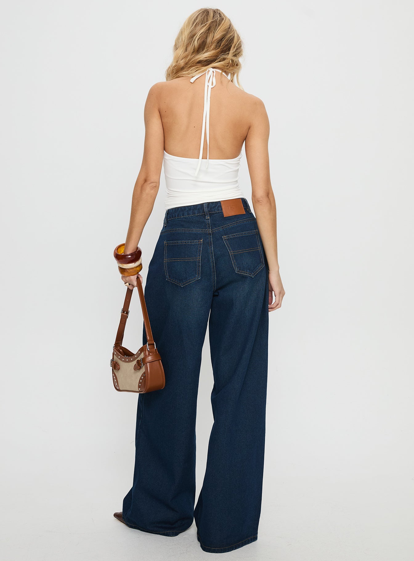 Naylor Orta Bel Geniş Paça Mavi Denim Pantolon