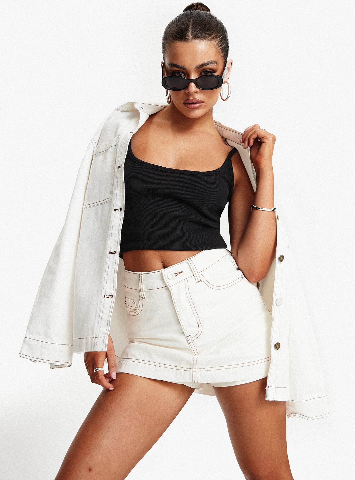 Katlynne Beyaz Denim Mini Şort
