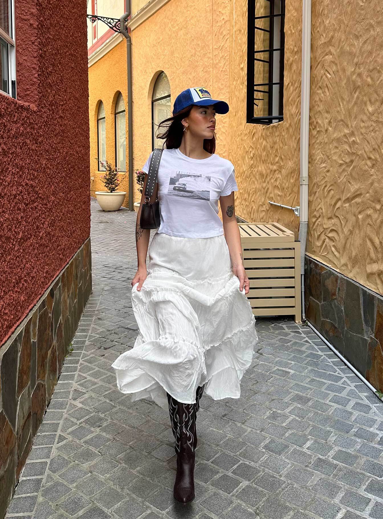 Miriah Beyaz Maxi Etek