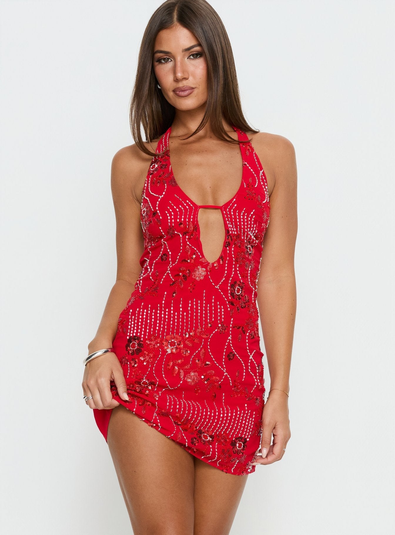 Telenova Kırmızı Mini Halter Elbise