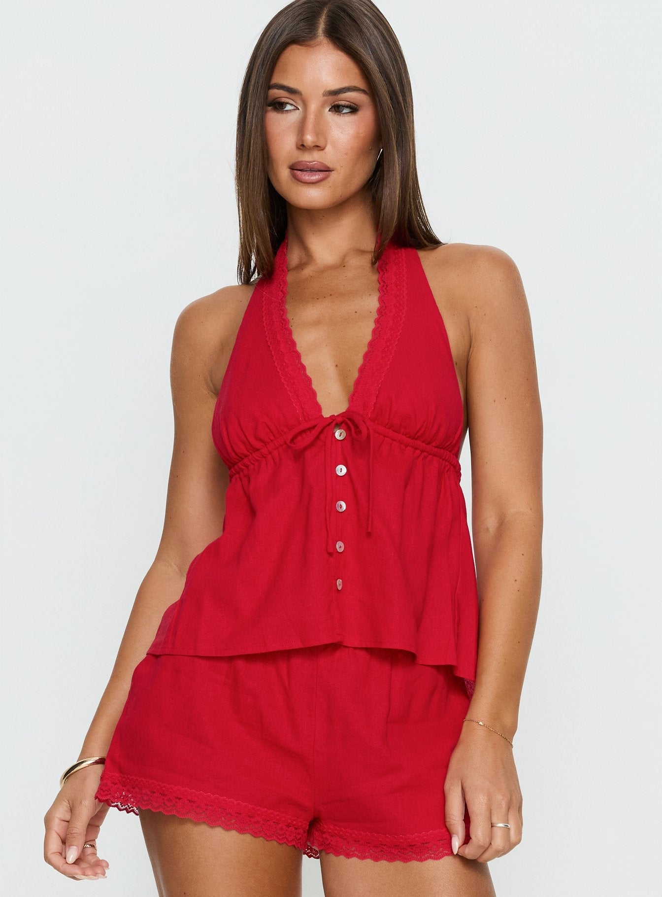 Cloud Crush Kırmızı Keten Karışımlı Halter Top