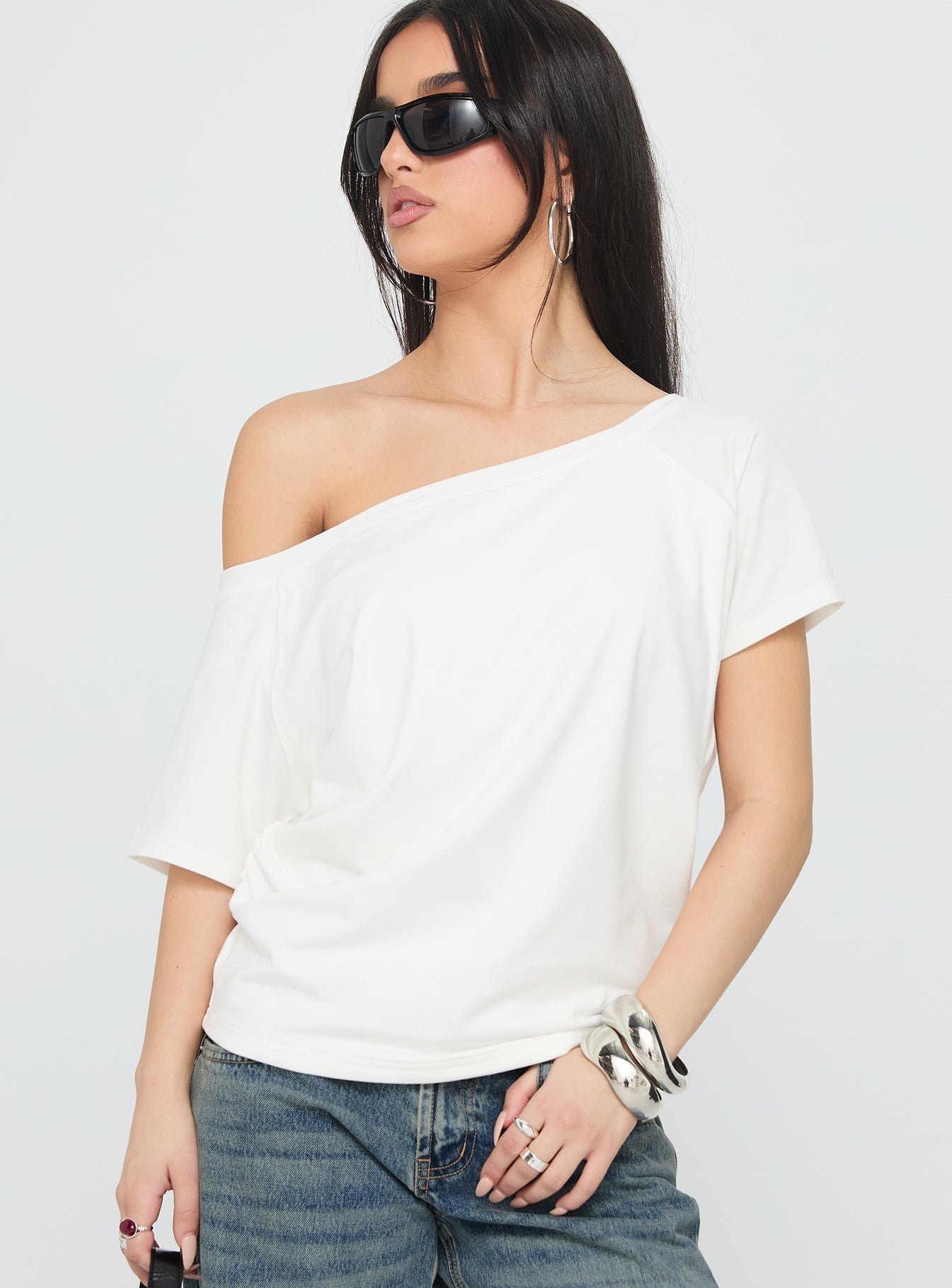 İkonik Bebek Off Shoulder Beyaz Bluz