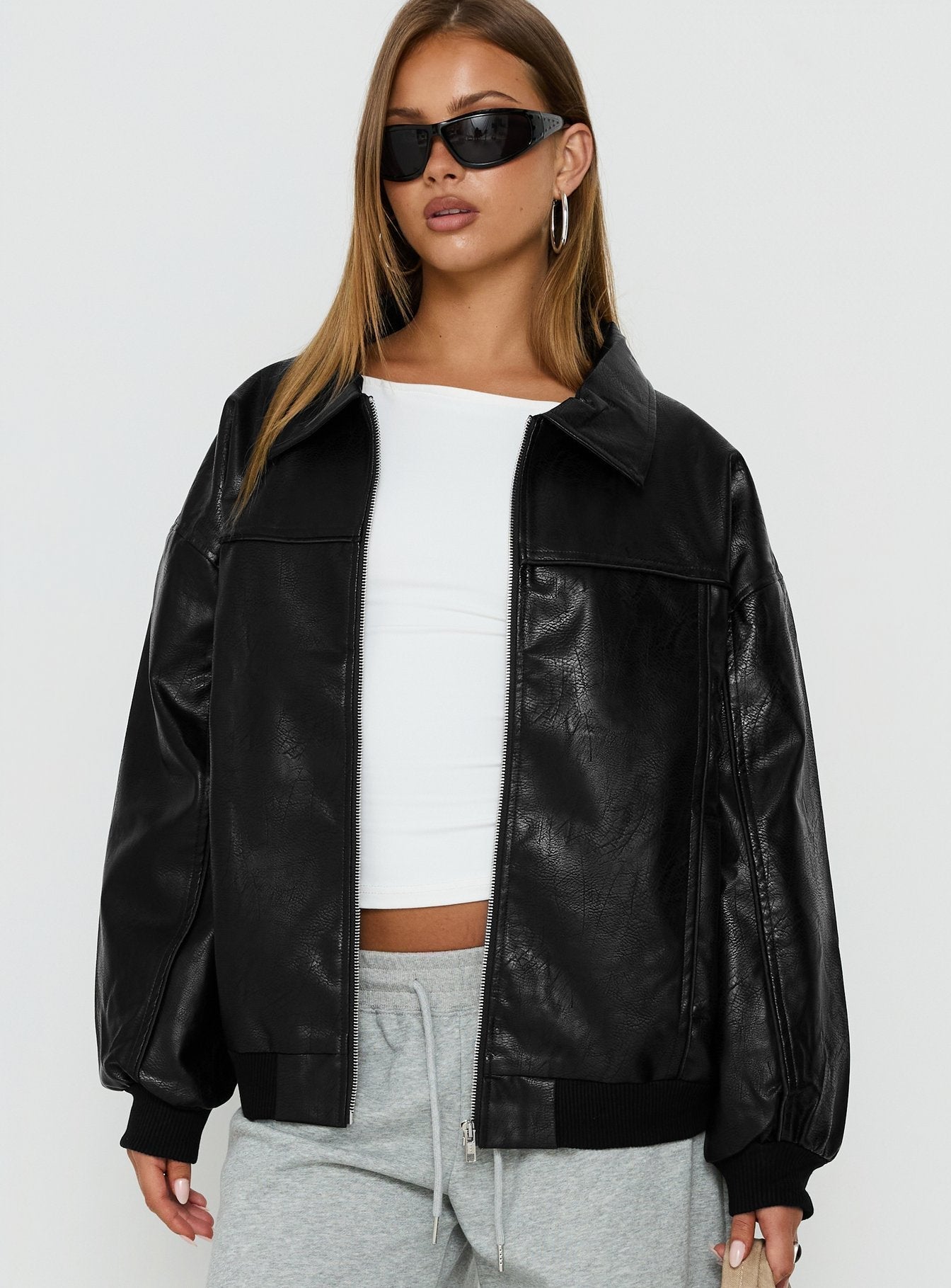 Siyah Faux Deri Bomber Ceket - Altıncı