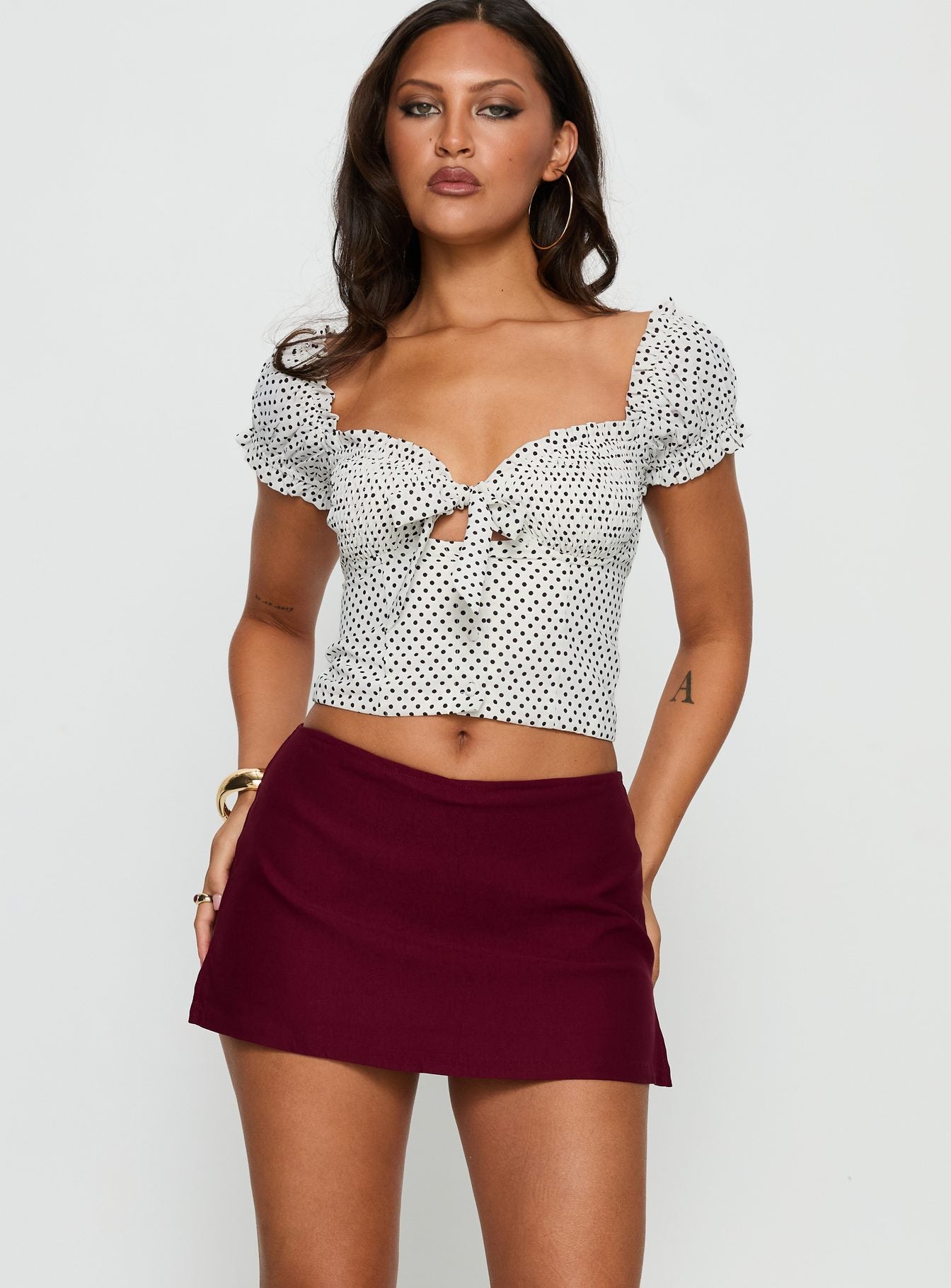Bordo Yırtmaçlı Mini Şort Etek