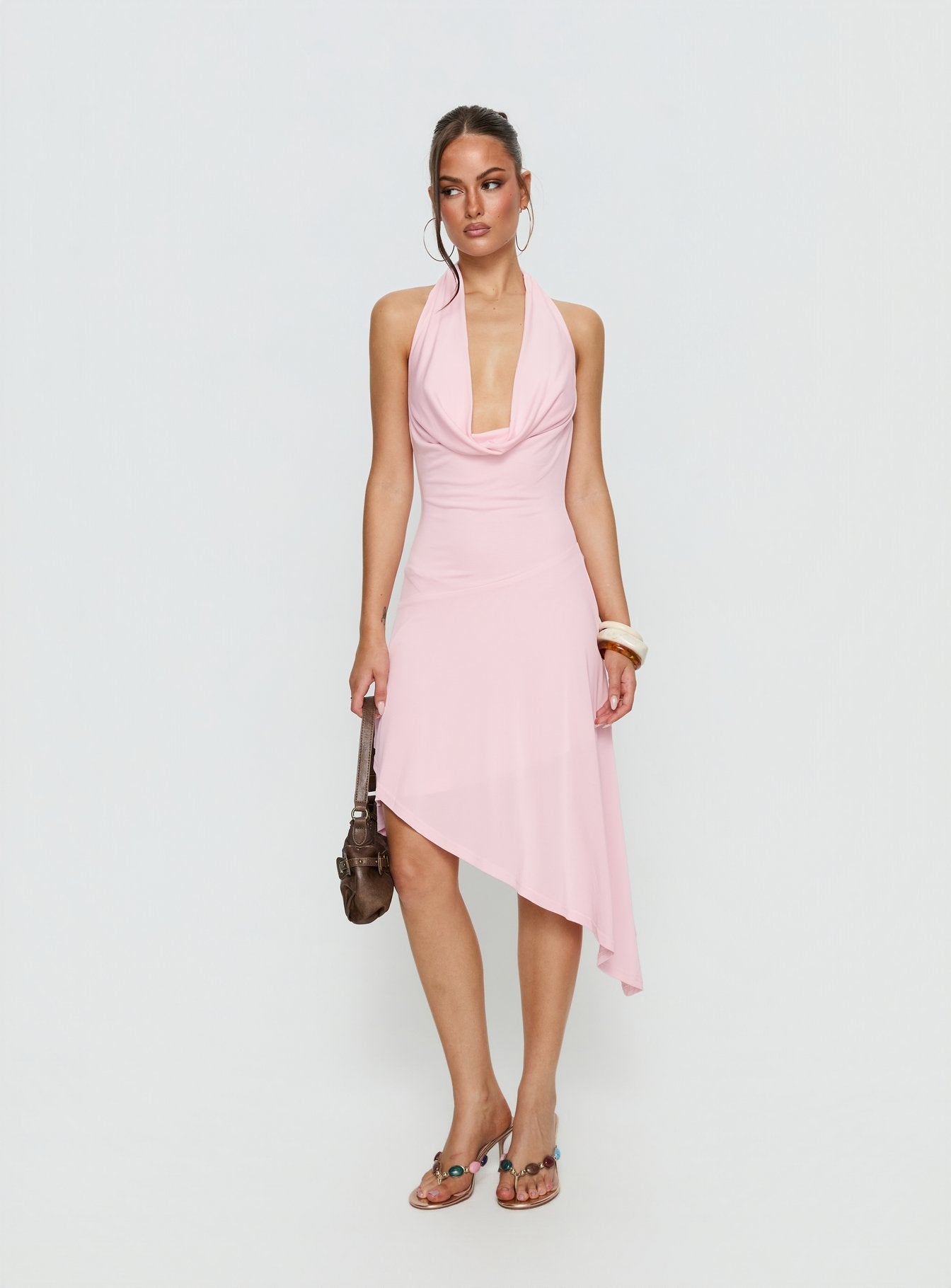 Yesina Pembe Midi Elbise
