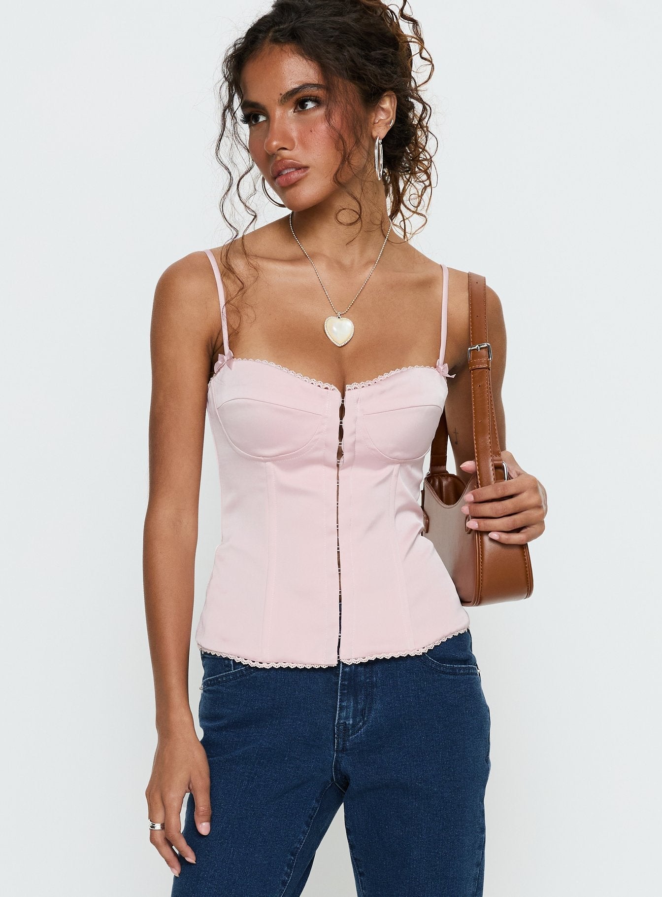 Maralyne Saten Korse Bluz - Açık Pembe