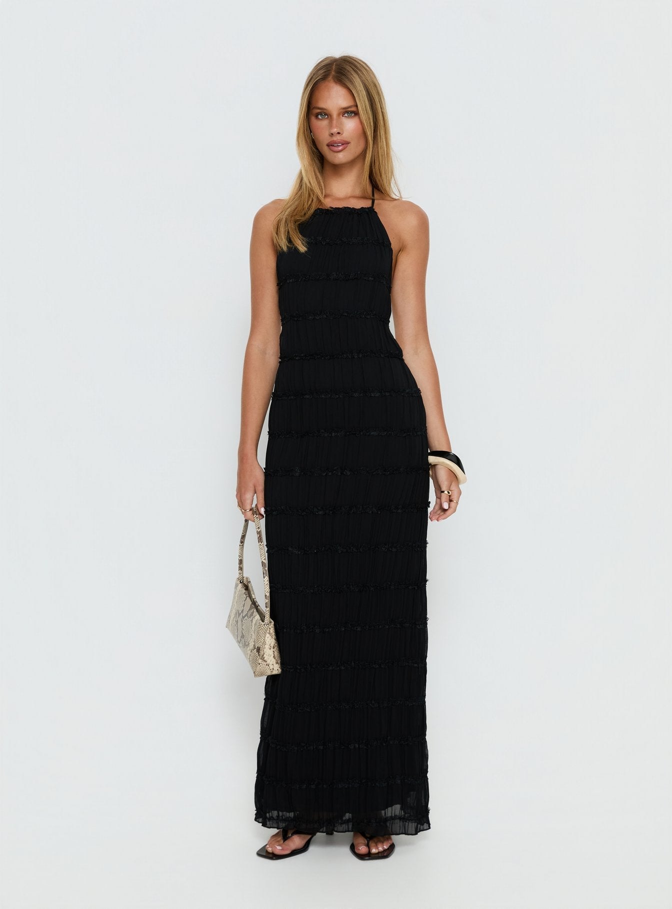 Klarissa Siyah Halter Yaka Maxi Elbise