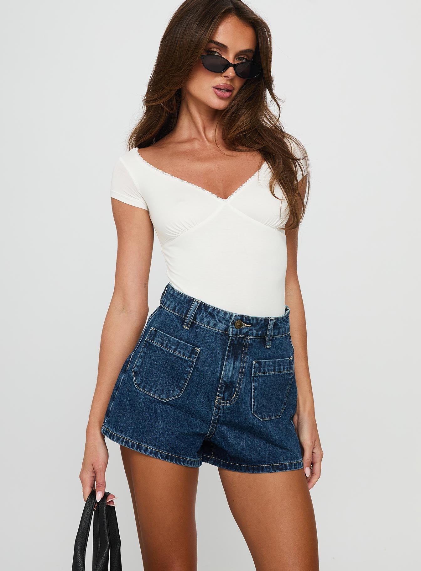Yüksek Bel Mavi Denim Şort