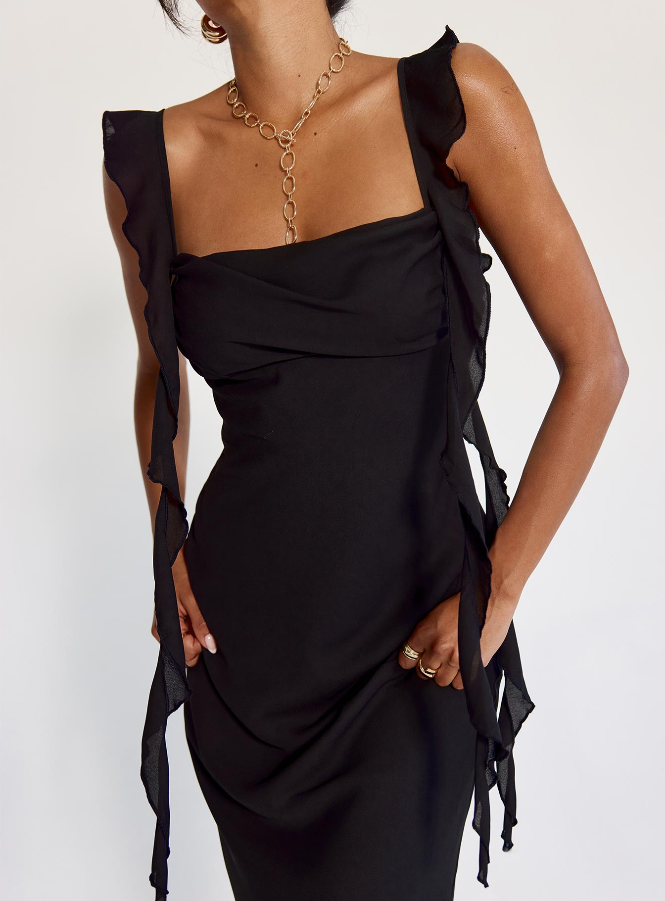 Siyah Lanai Maxi Elbise