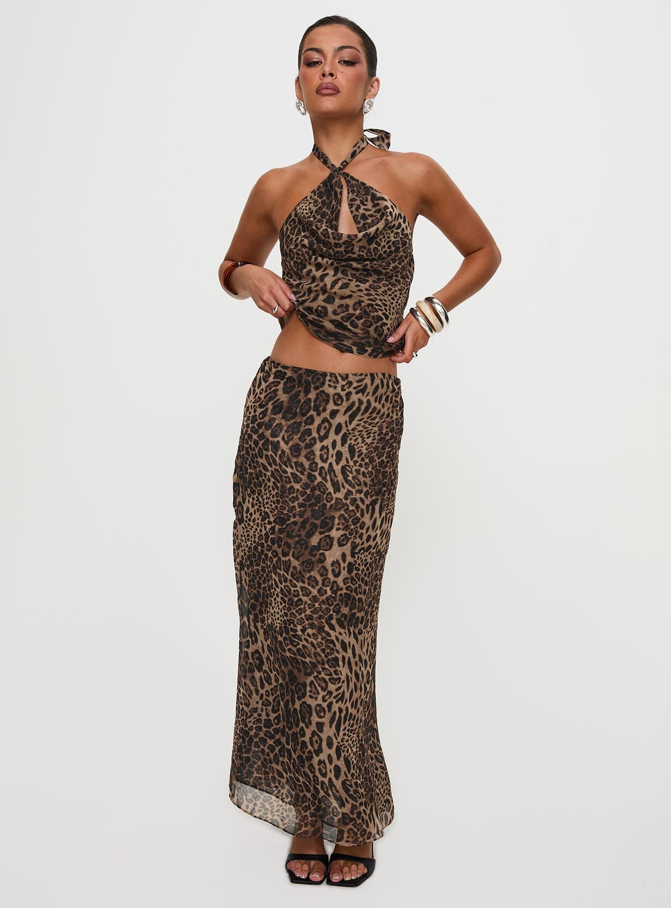 Leopar Desenli Eleganza Uzun Etek