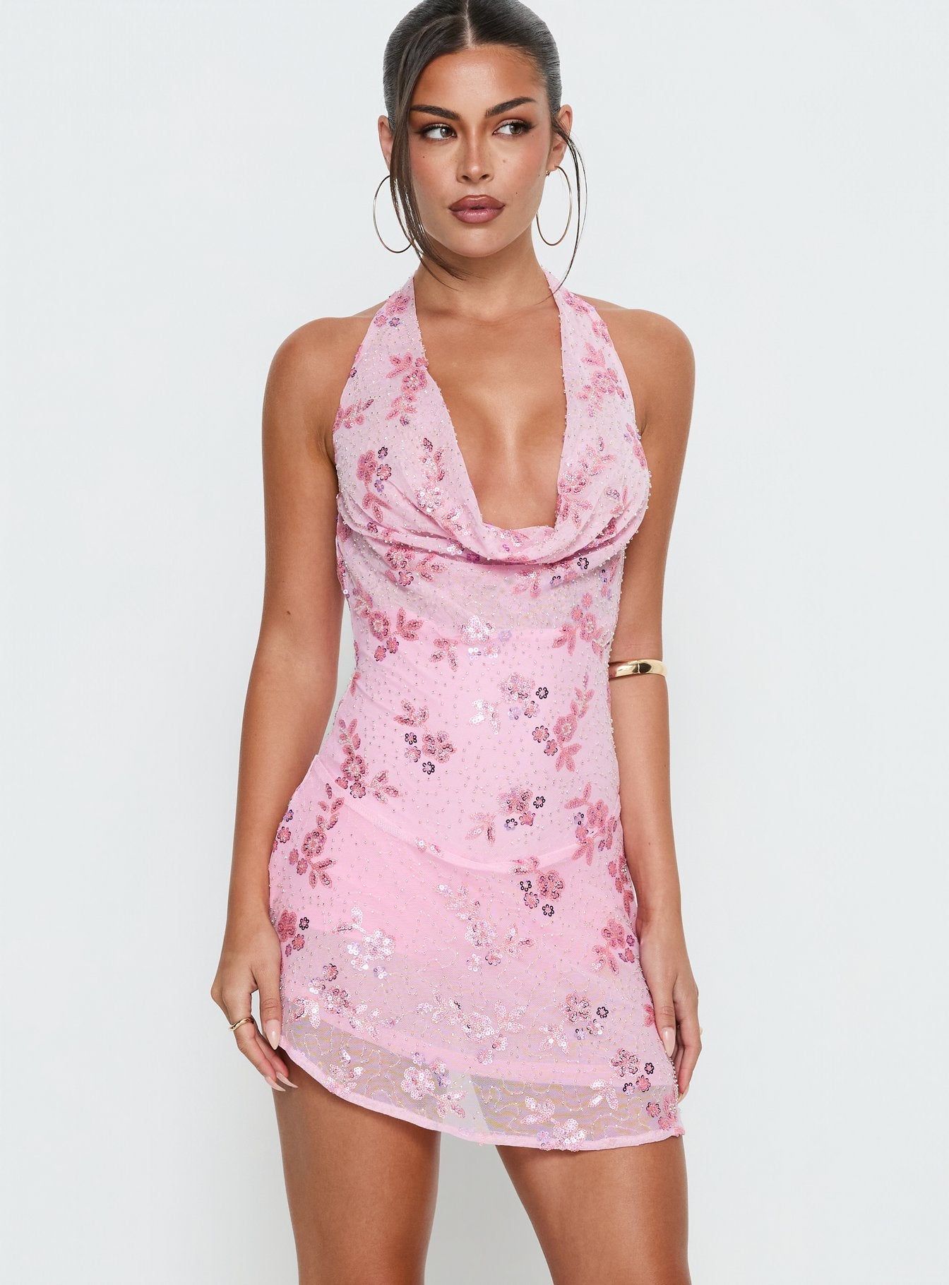 Pembe Cowl Halter Tulum - Uzun Gün Işığı
