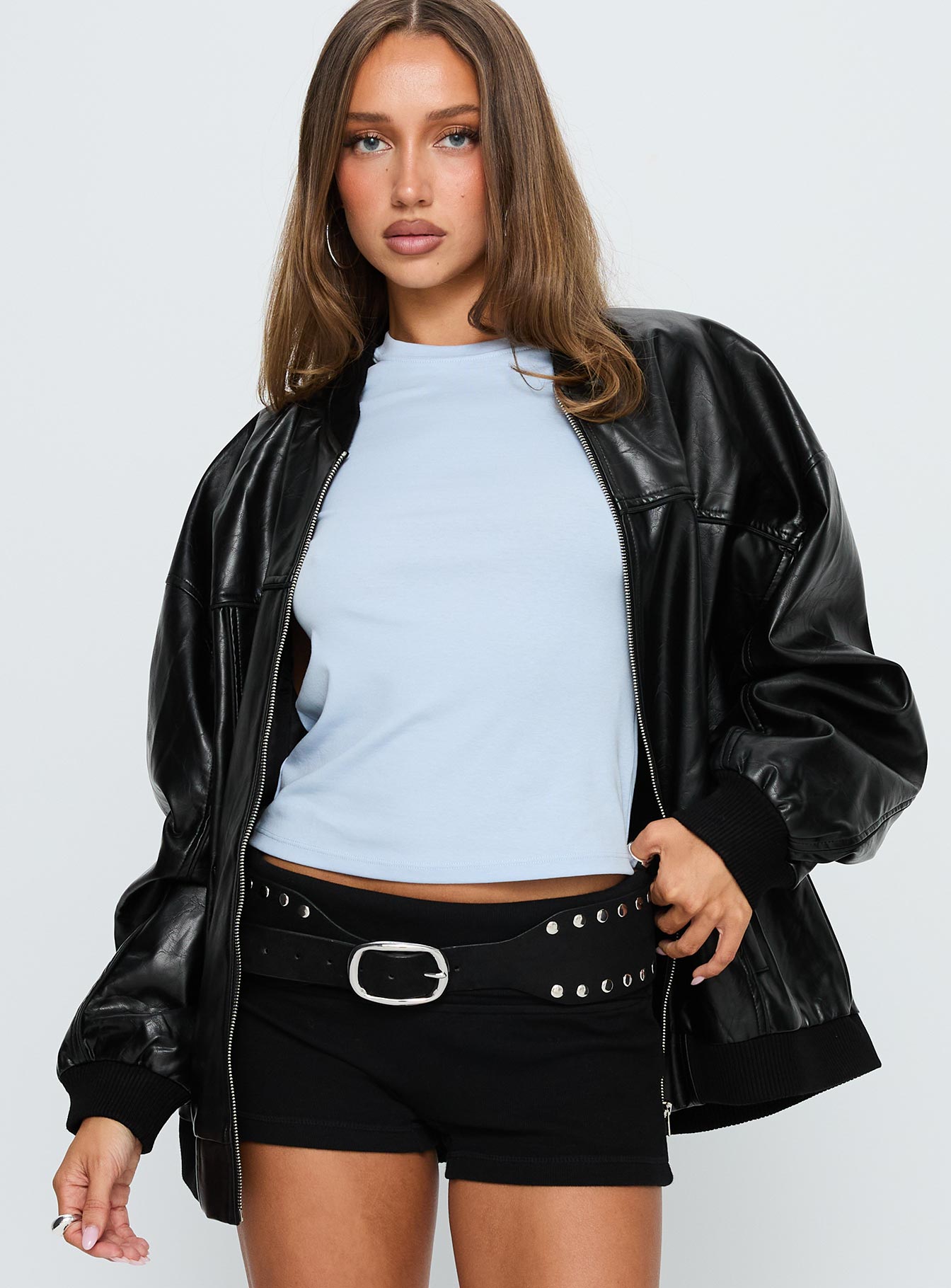 Siyah Faux Deri Bomber Ceket