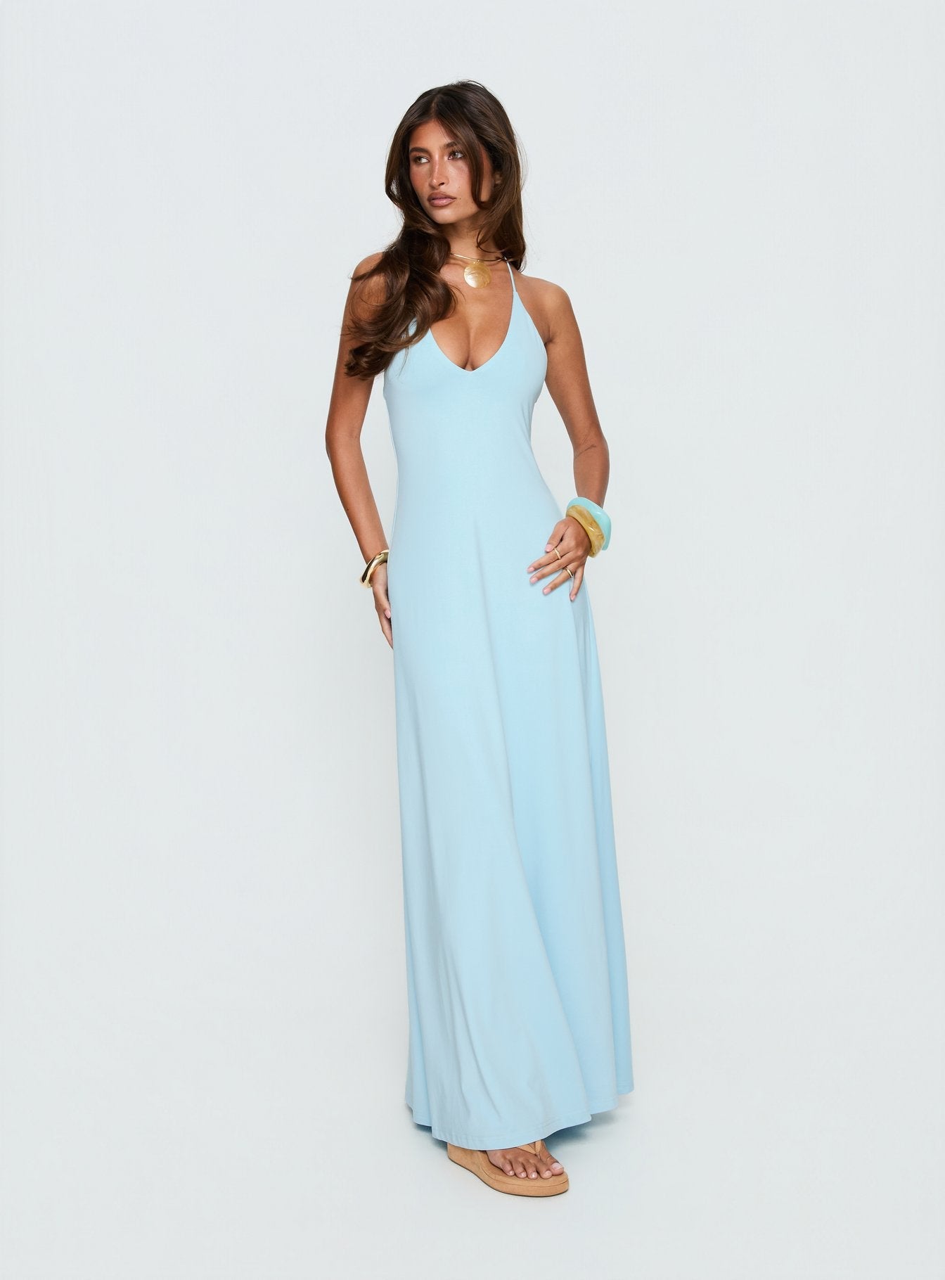 Palmas Bebek Mavisi Halter Triko Maxi Elbise