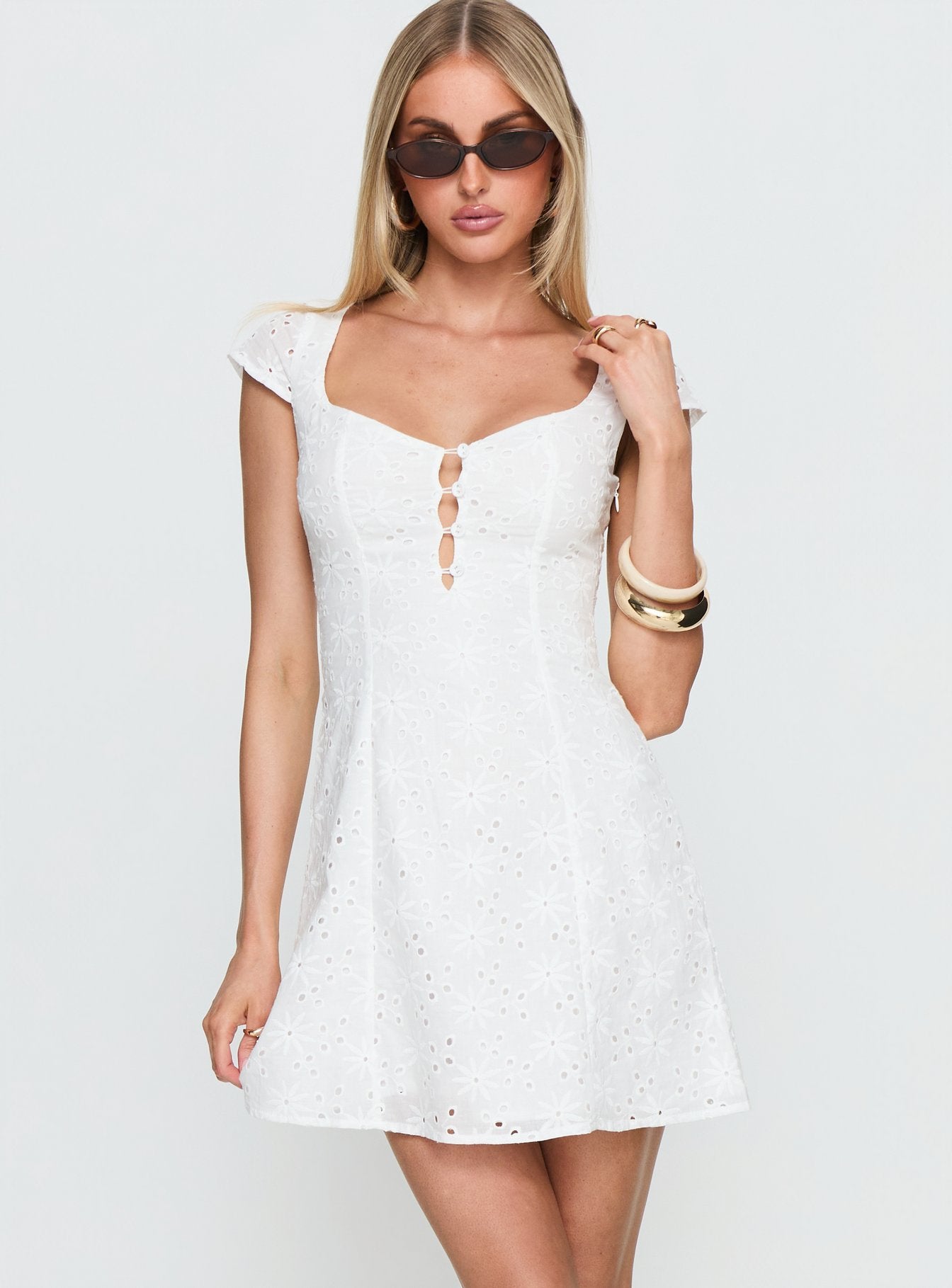 Yazlık Eloisette Anglaise Mini Elbise - Beyaz