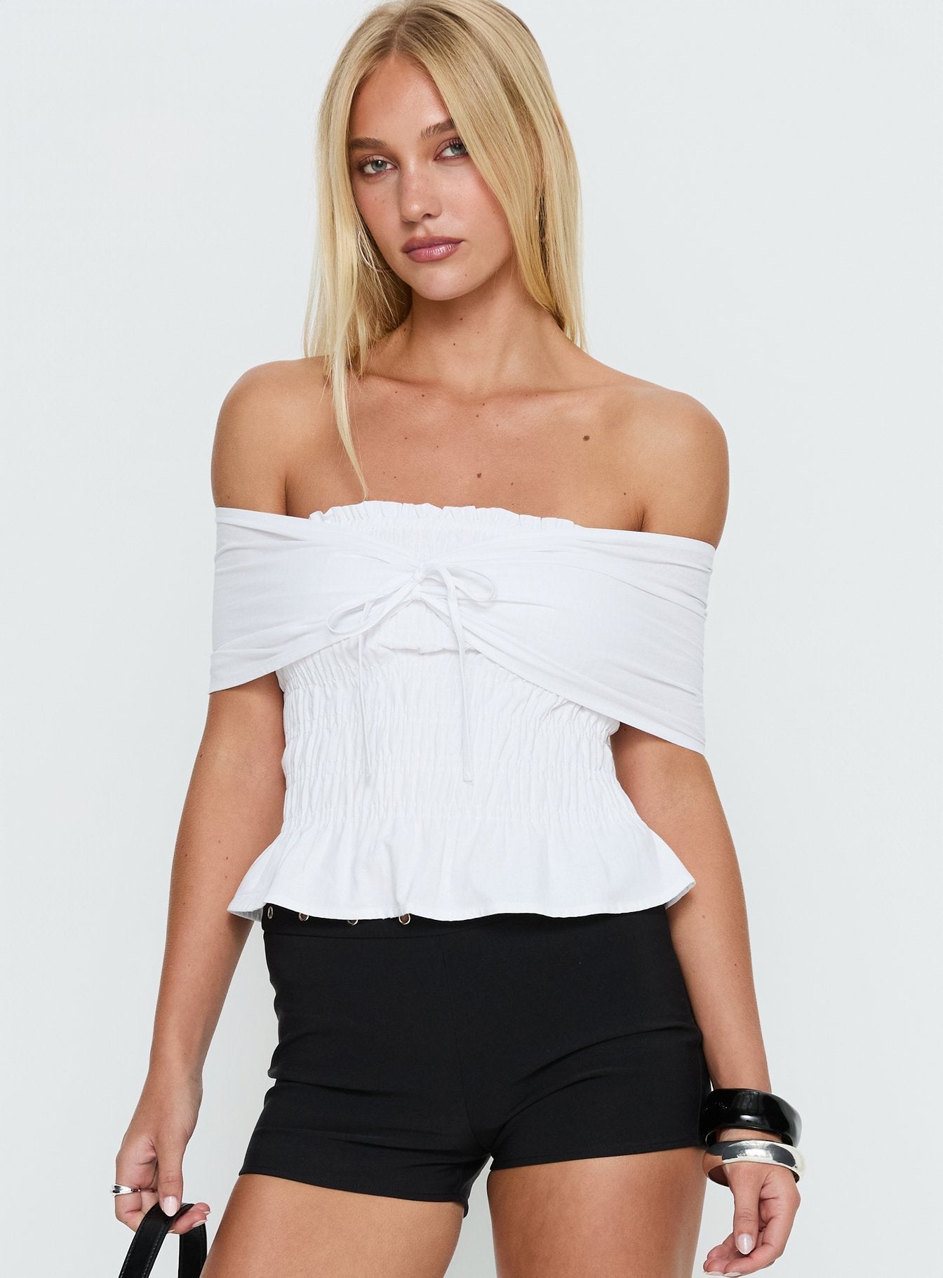 Avalynn Off-Shoulder Şifon Bluz - Beyaz