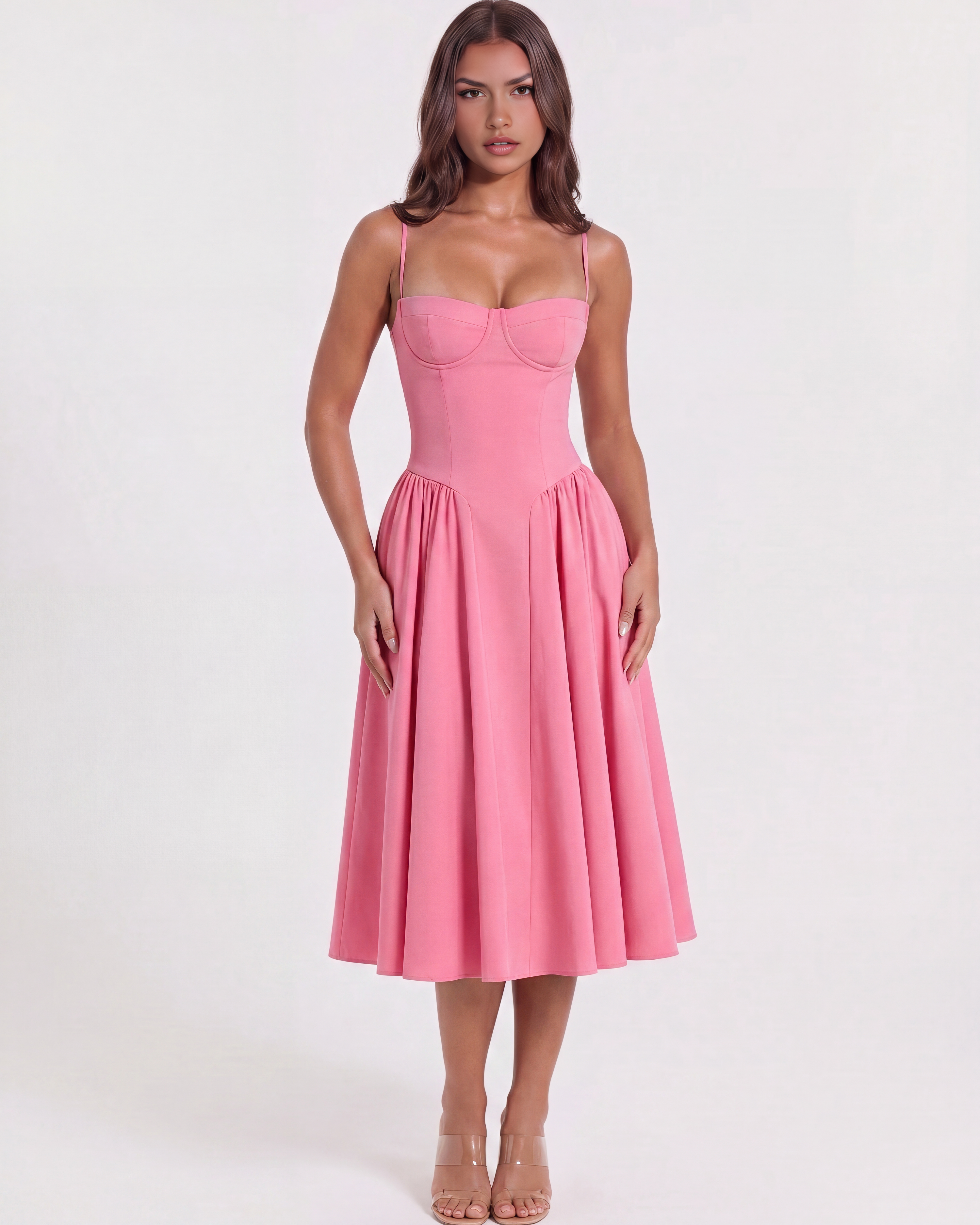 Francesca Pembe Midi Elbise