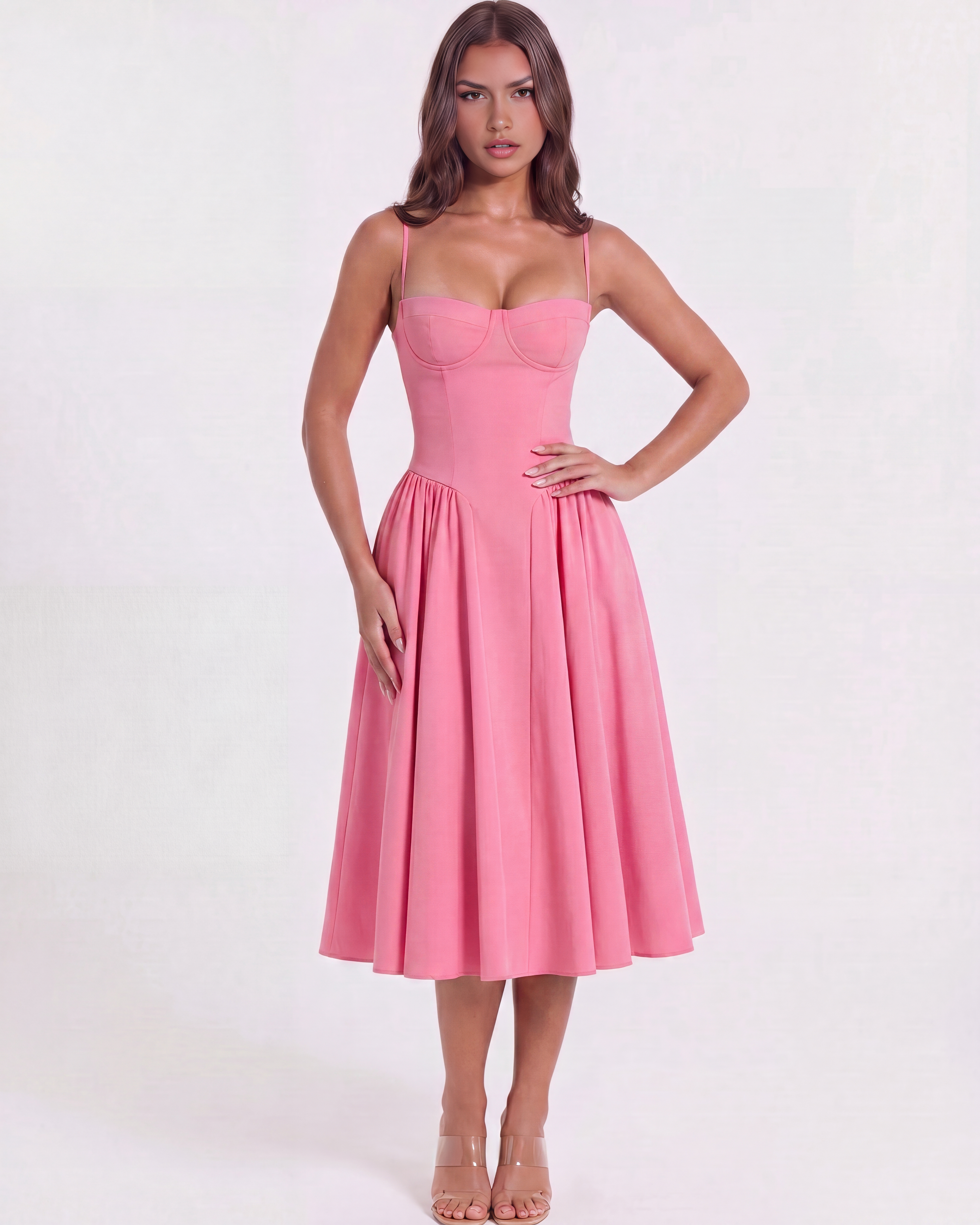 Francesca Pembe Midi Elbise