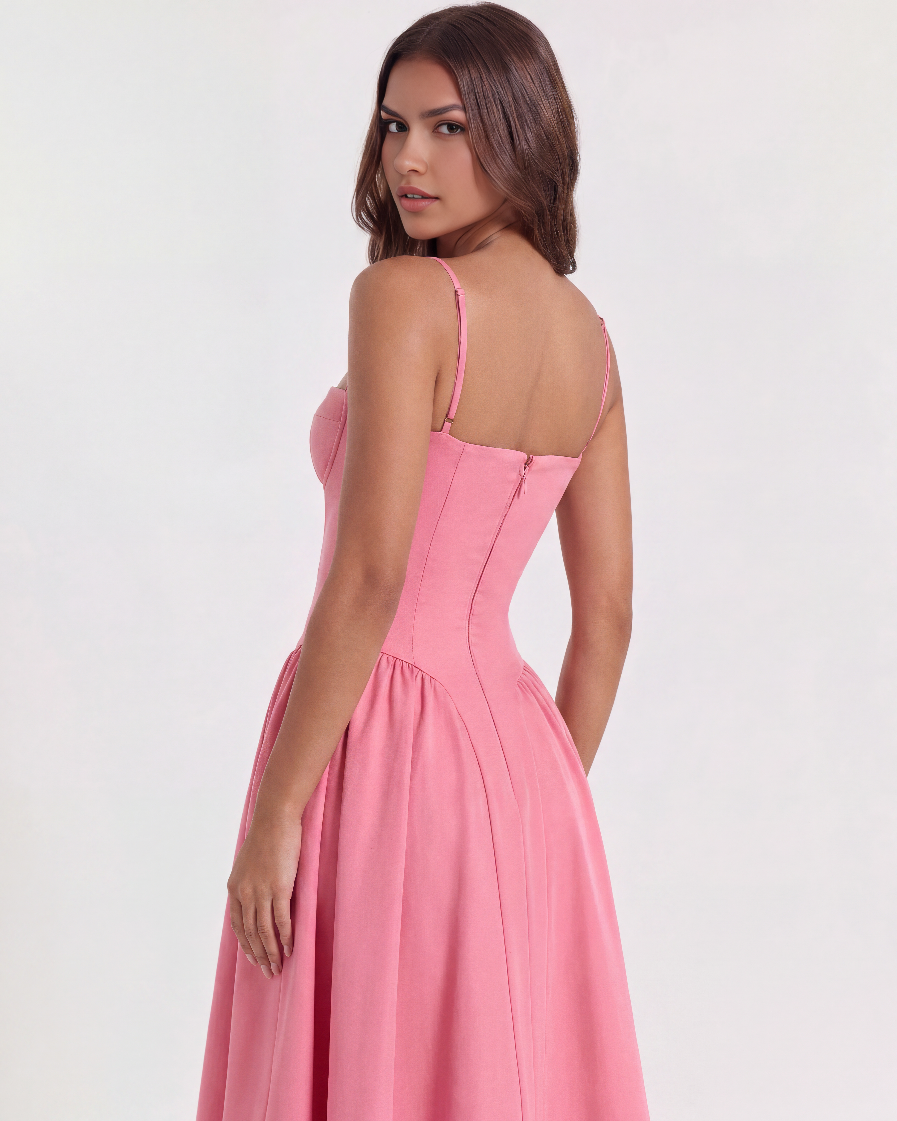 Francesca Pembe Midi Elbise