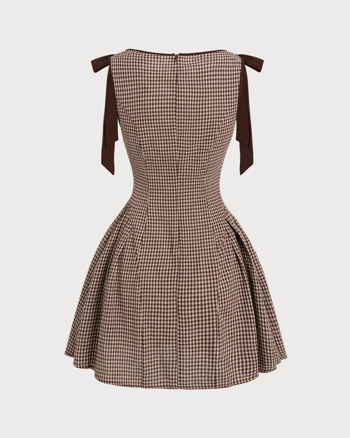 Kahverengi Gingham Askılı Mini Elbise