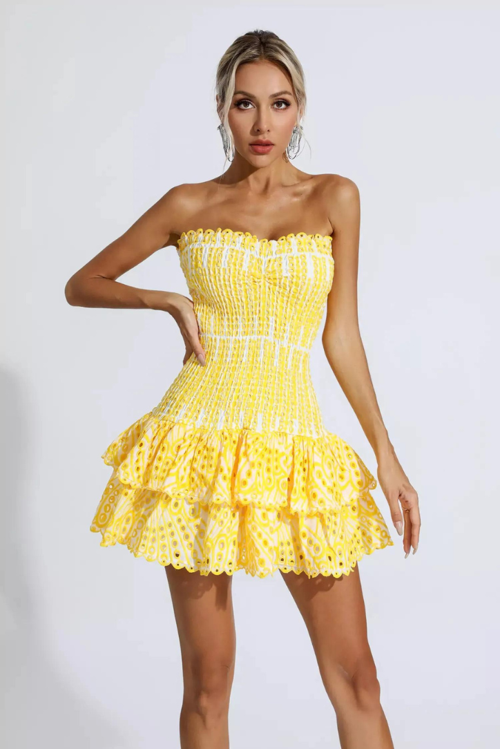 Mor - Sarı Mini Elbise