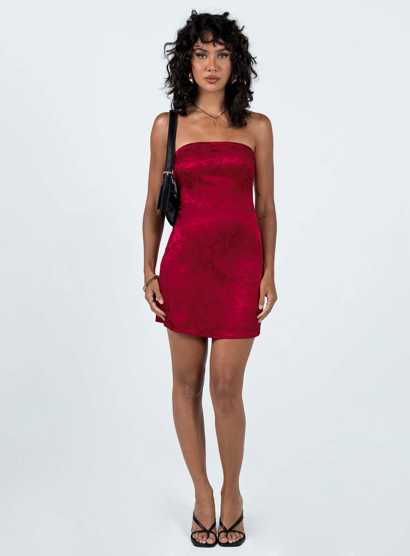 Bordo Ramie Straplez Mini Elbise