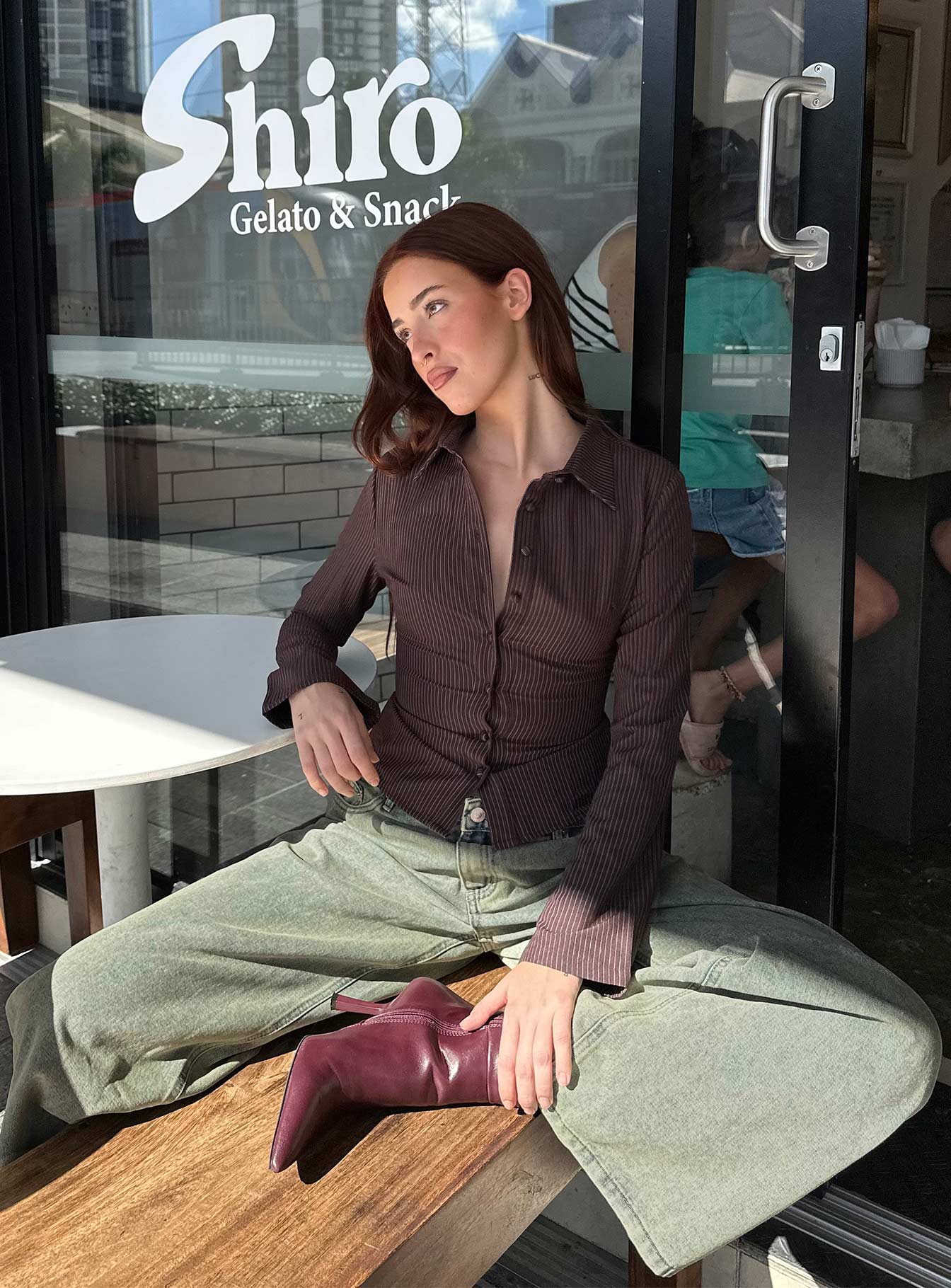 Anni Kahverengi Çizgili Gömlek
