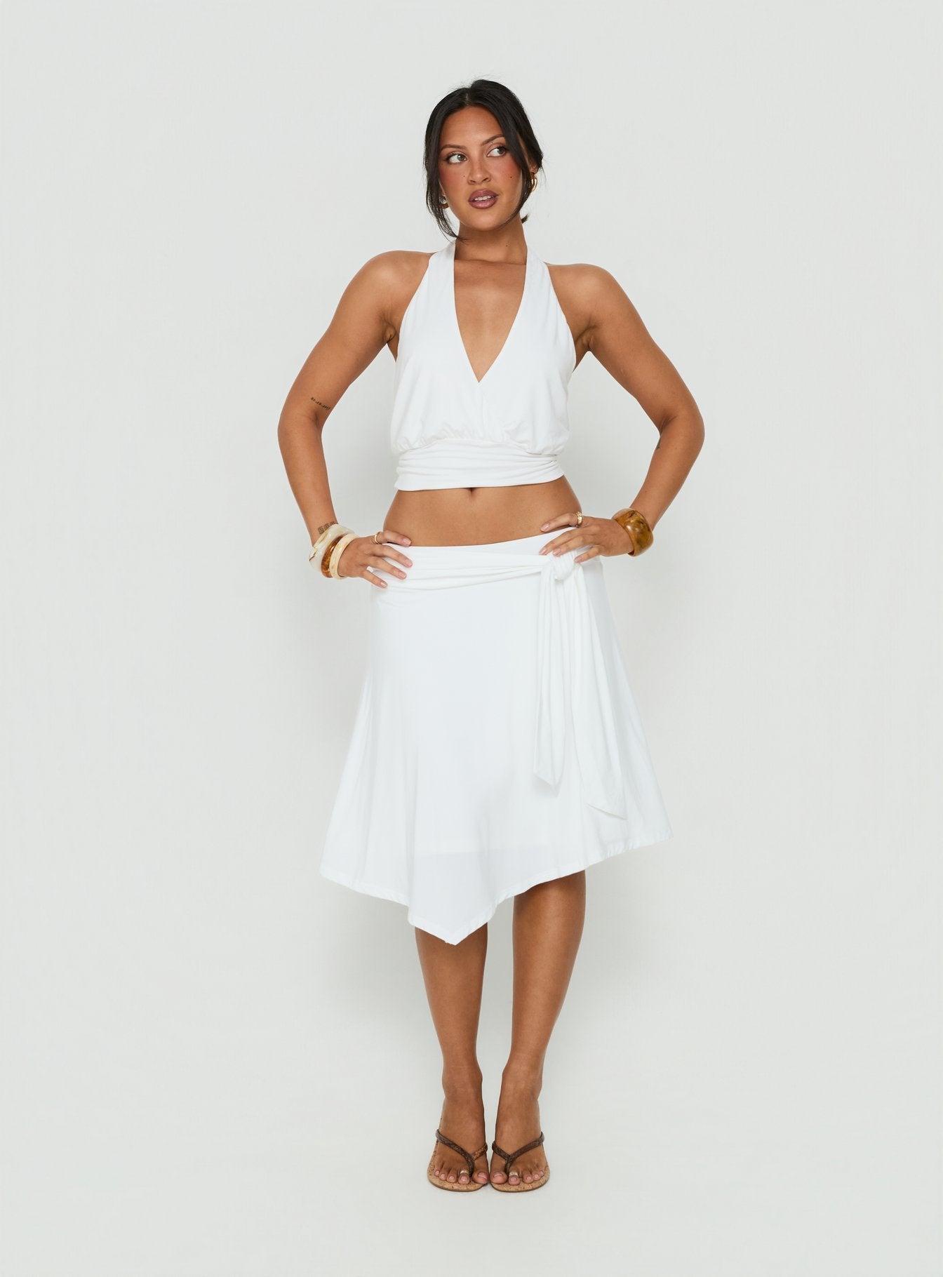Arabele Beyaz Anvelop Halter Crop Top