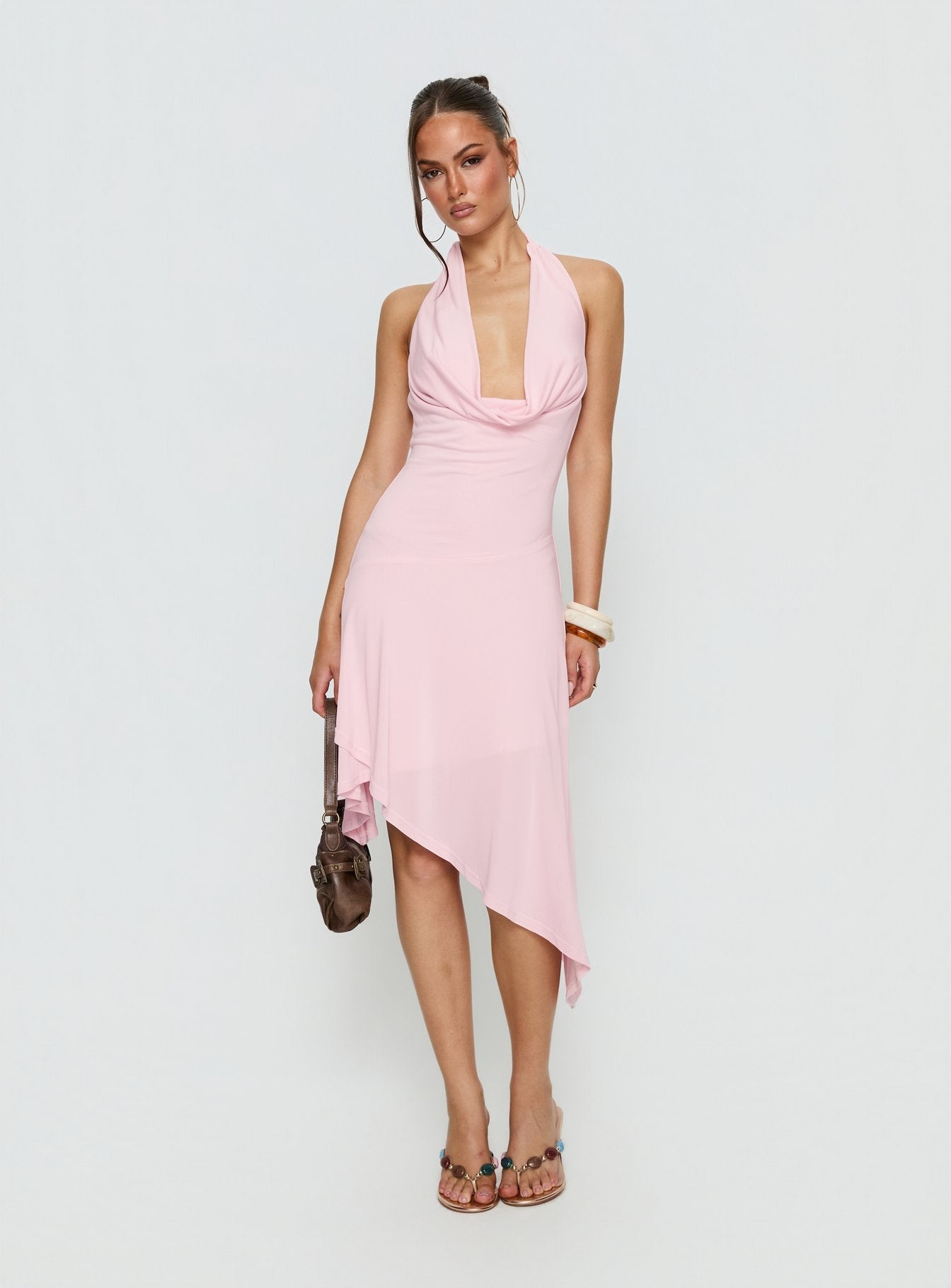 Yesina Pembe Midi Elbise