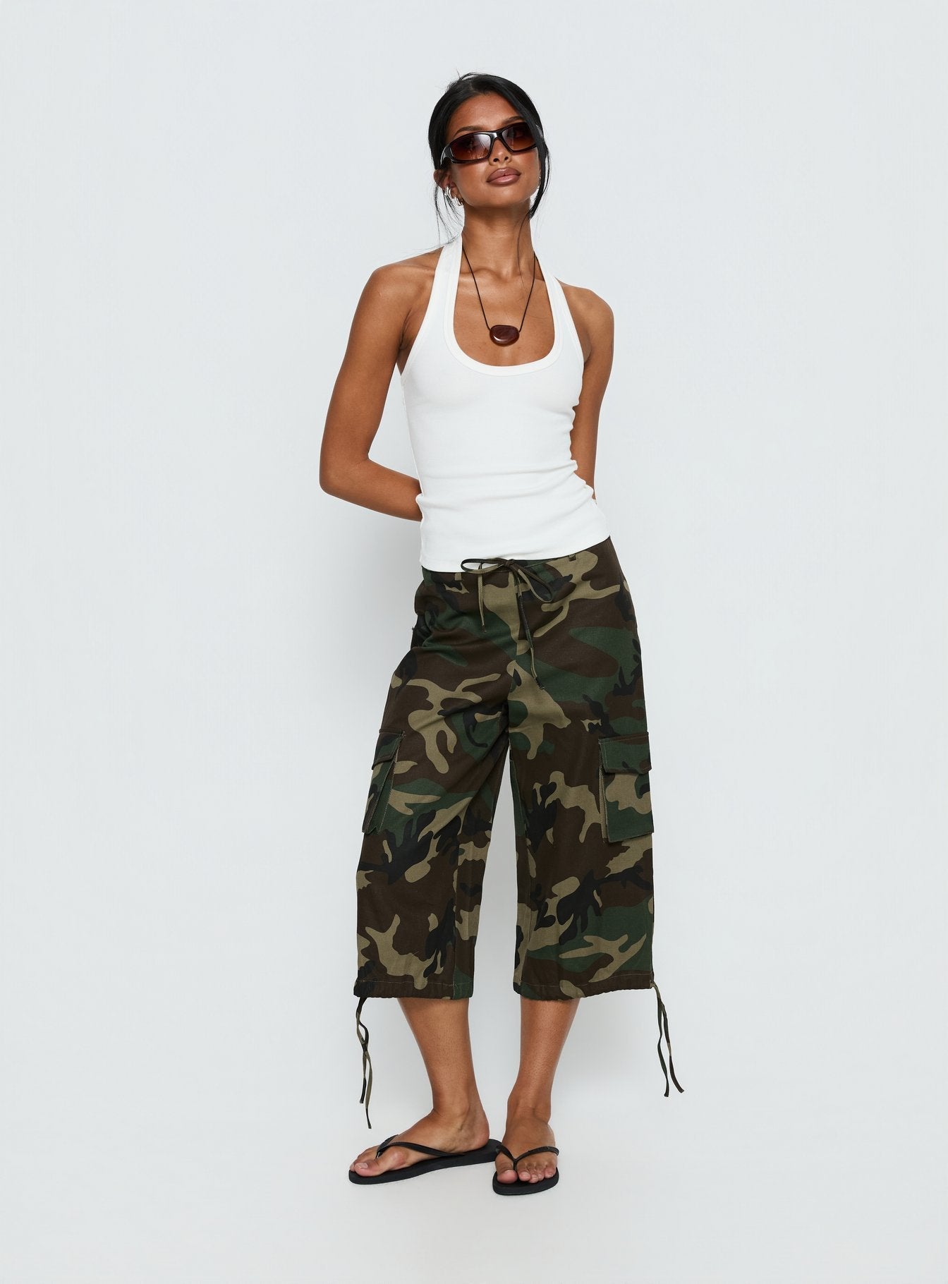 Beyaz Ribbed Halter Tank Top - Temel Scoop