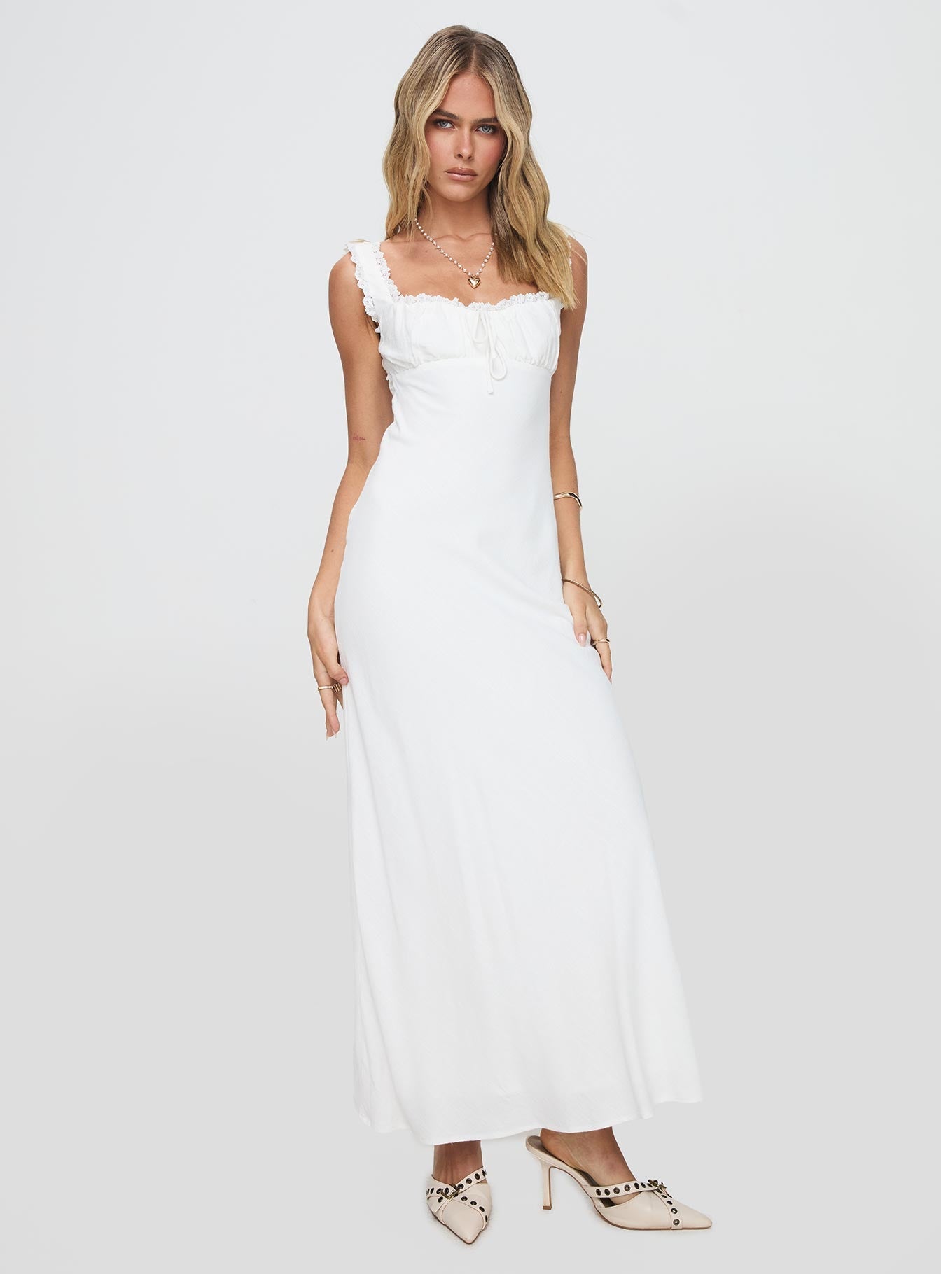 Beyaz Lillette Maxi Elbise