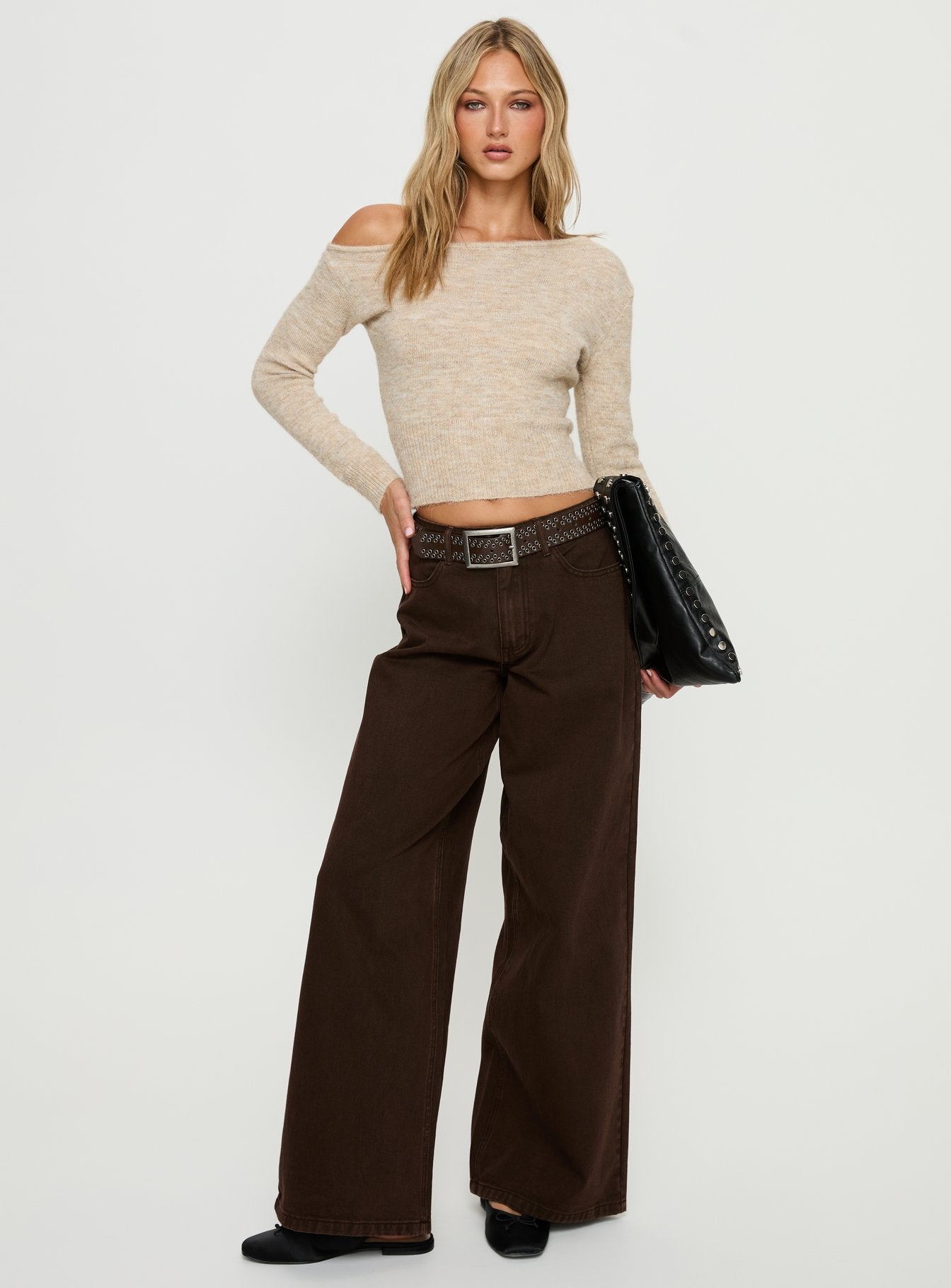 Selbey Off Shoulder Kabartmalı Krem Melanj Bluz
