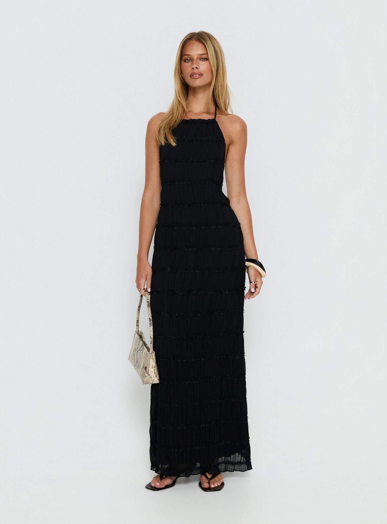 Klarissa Siyah Halter Yaka Maxi Elbise
