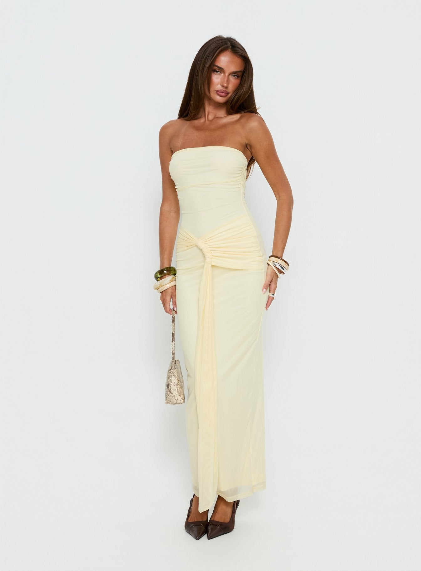 Senora Straplez Drapeli Limon Maxi Elbise