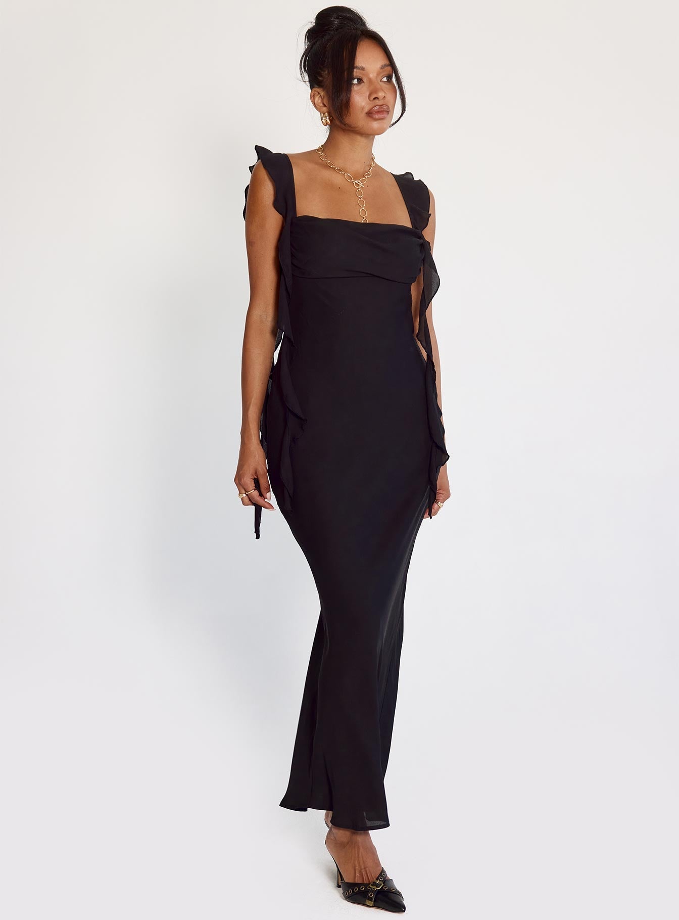 Siyah Lanai Maxi Elbise