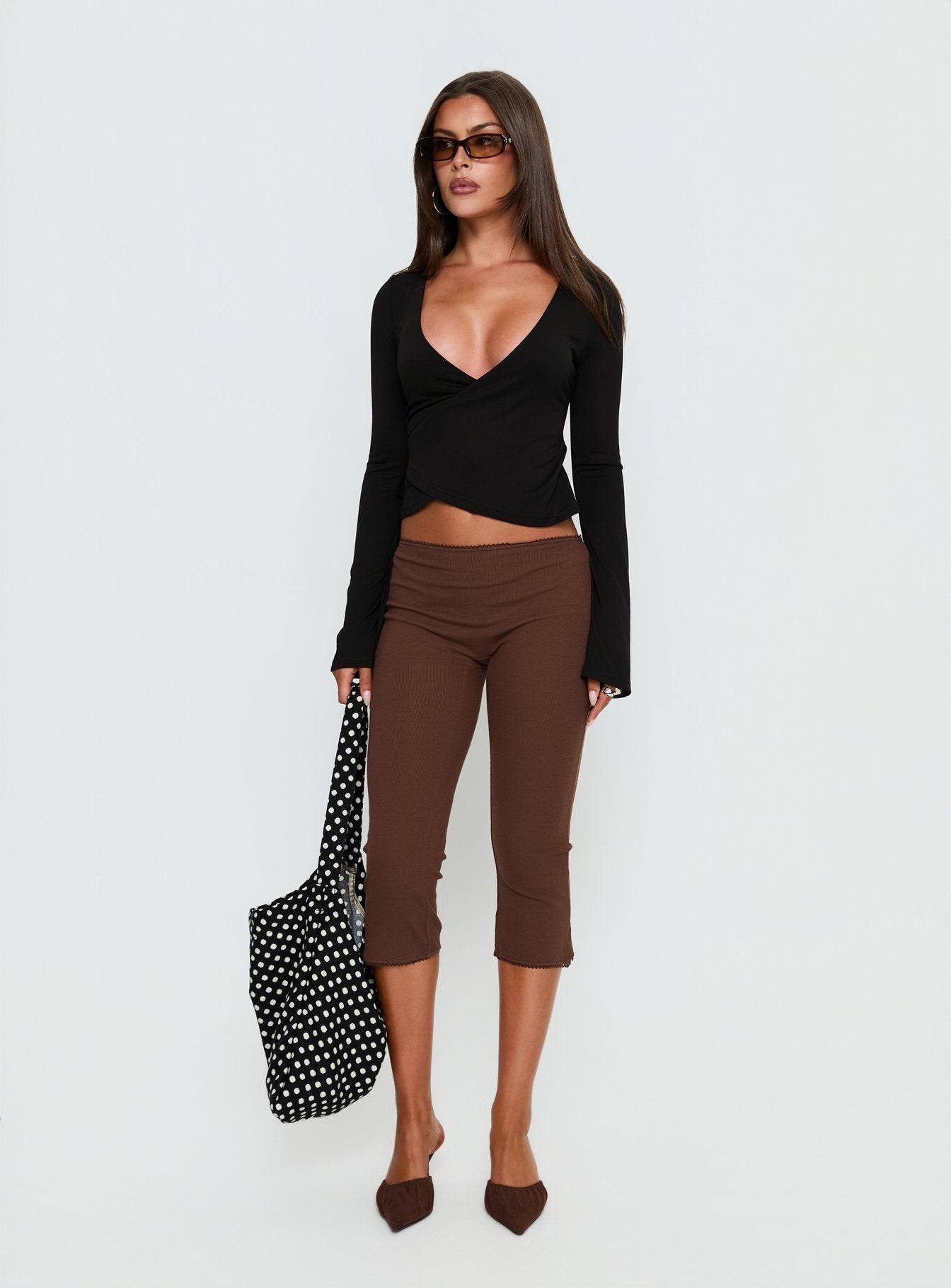 Temel Rib Capri Pantolon - Çikolata Rengi