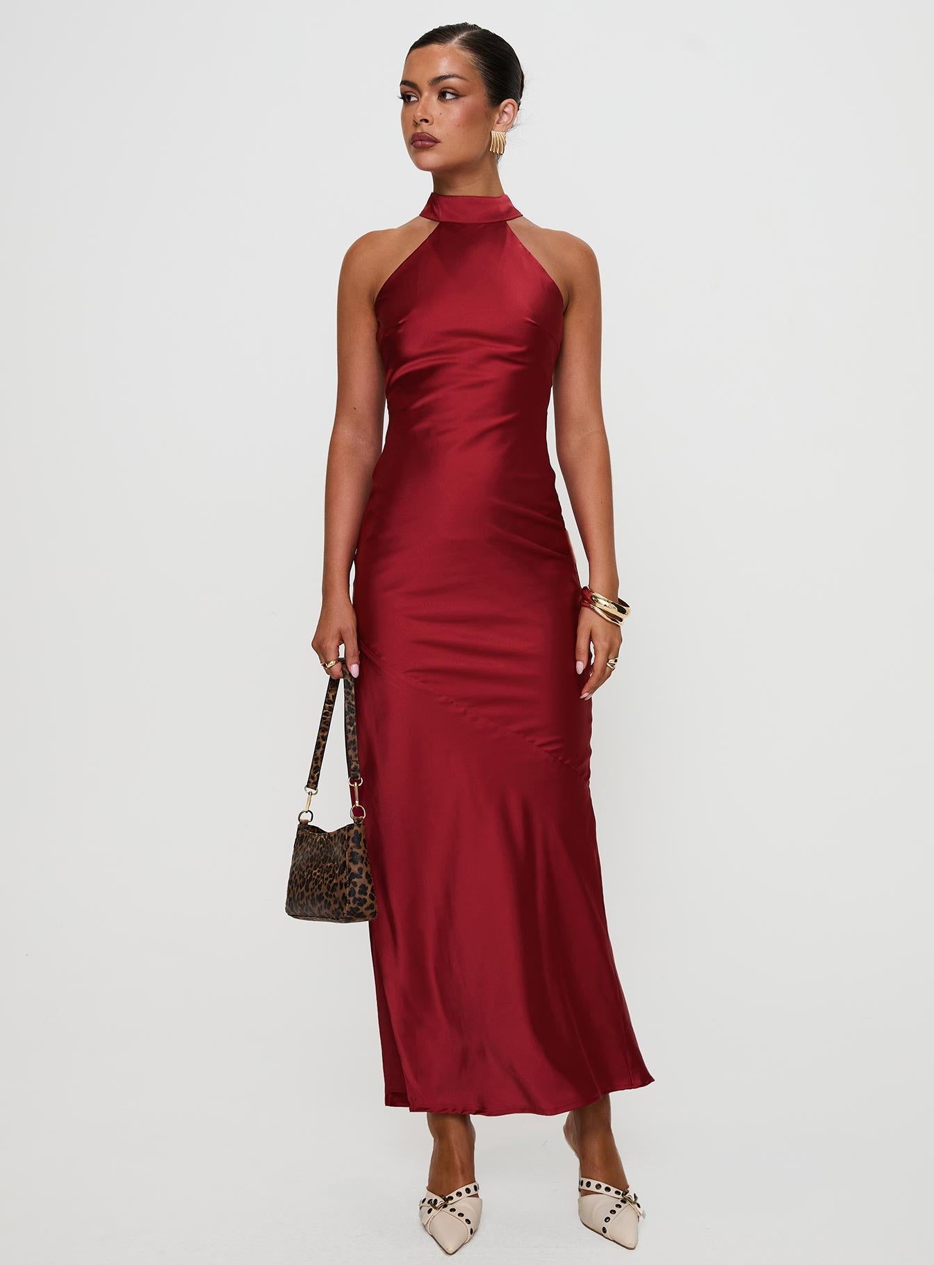 Bordo Mordecai Halter Maxi Elbise
