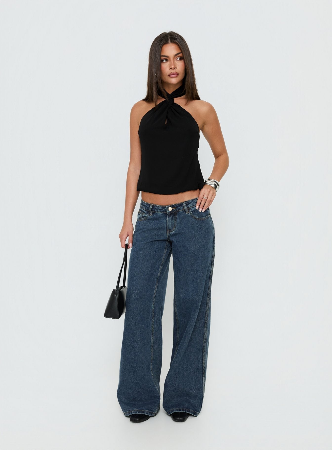 Adalynne Siyah Burgulu Crop Top