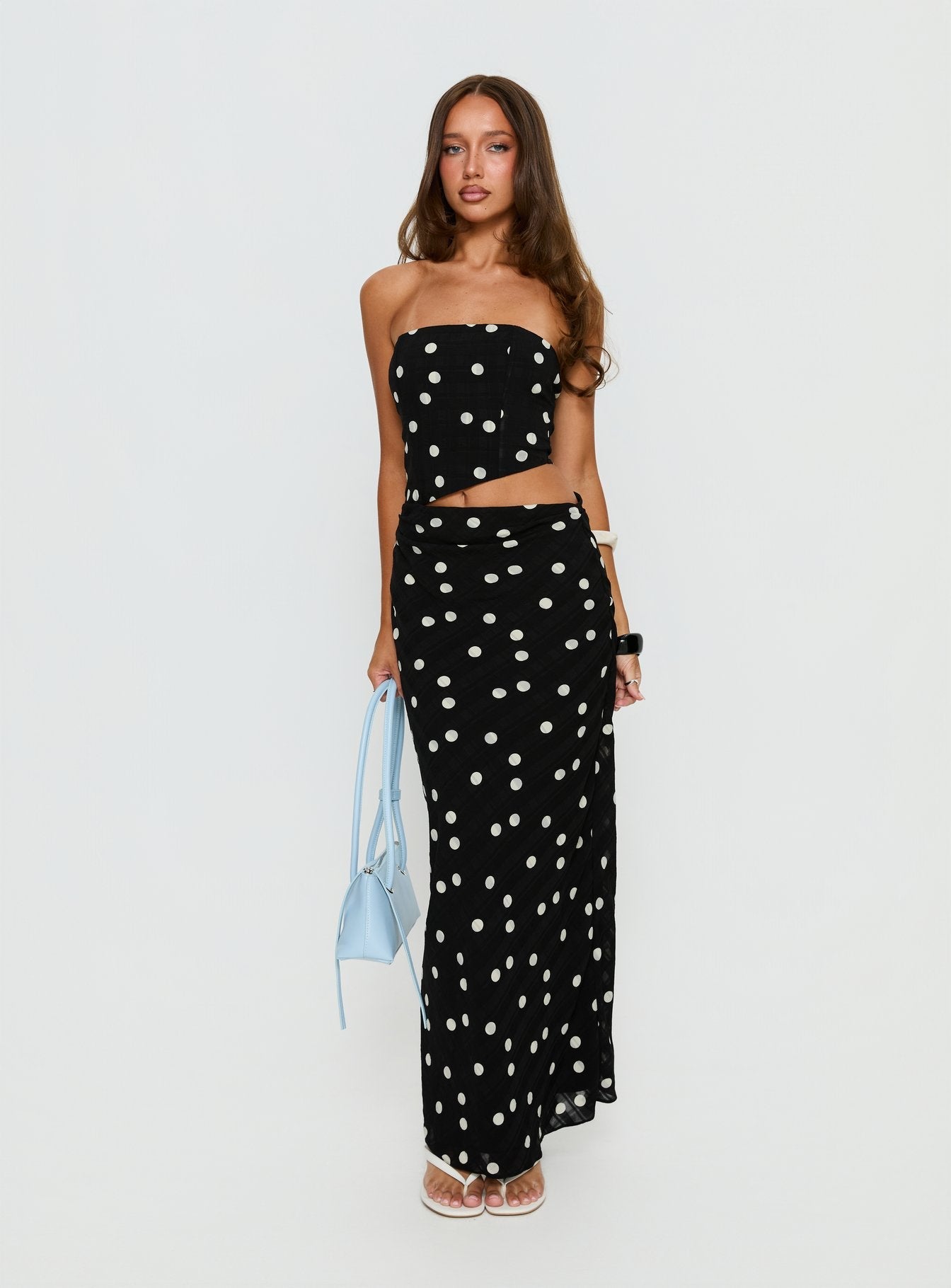 Jasira Askısız Drape Maxi Elbise Siyah Puantiye
