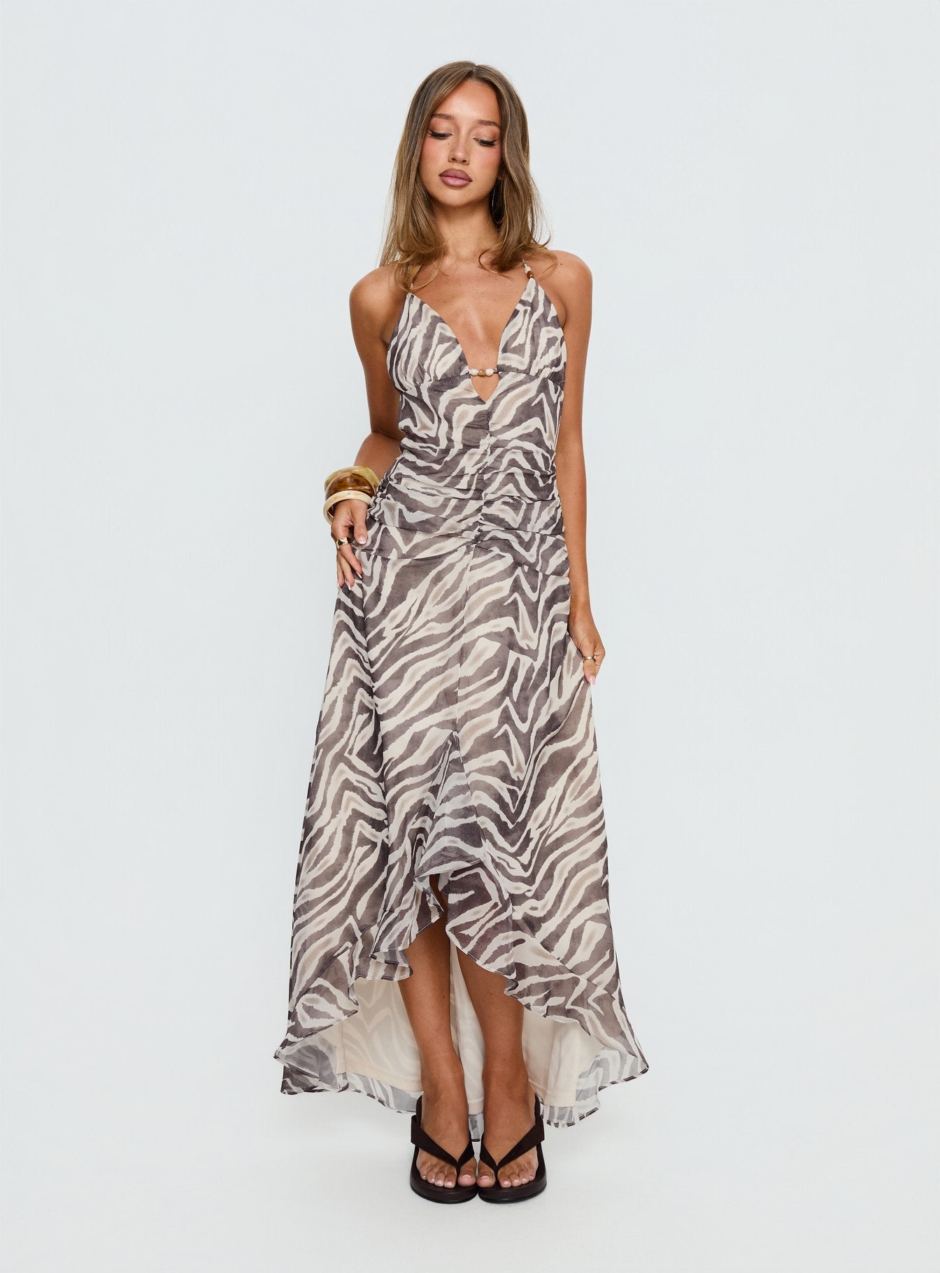 Roxine Asimetrik Halter Maxi Elbise - Hayvan Desenli