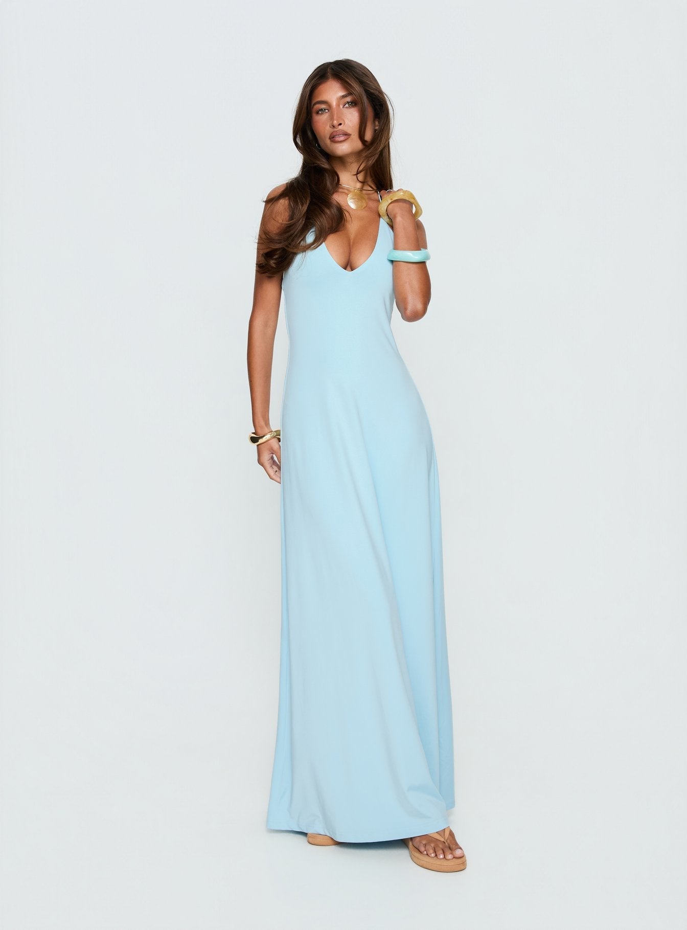 Palmas Bebek Mavisi Halter Triko Maxi Elbise