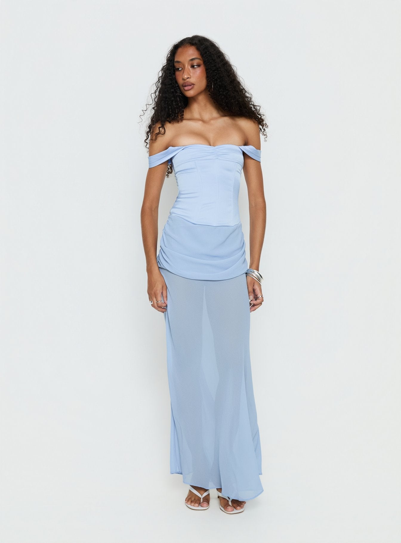 Angiola Mavi Off-Shoulder Uzun Elbise