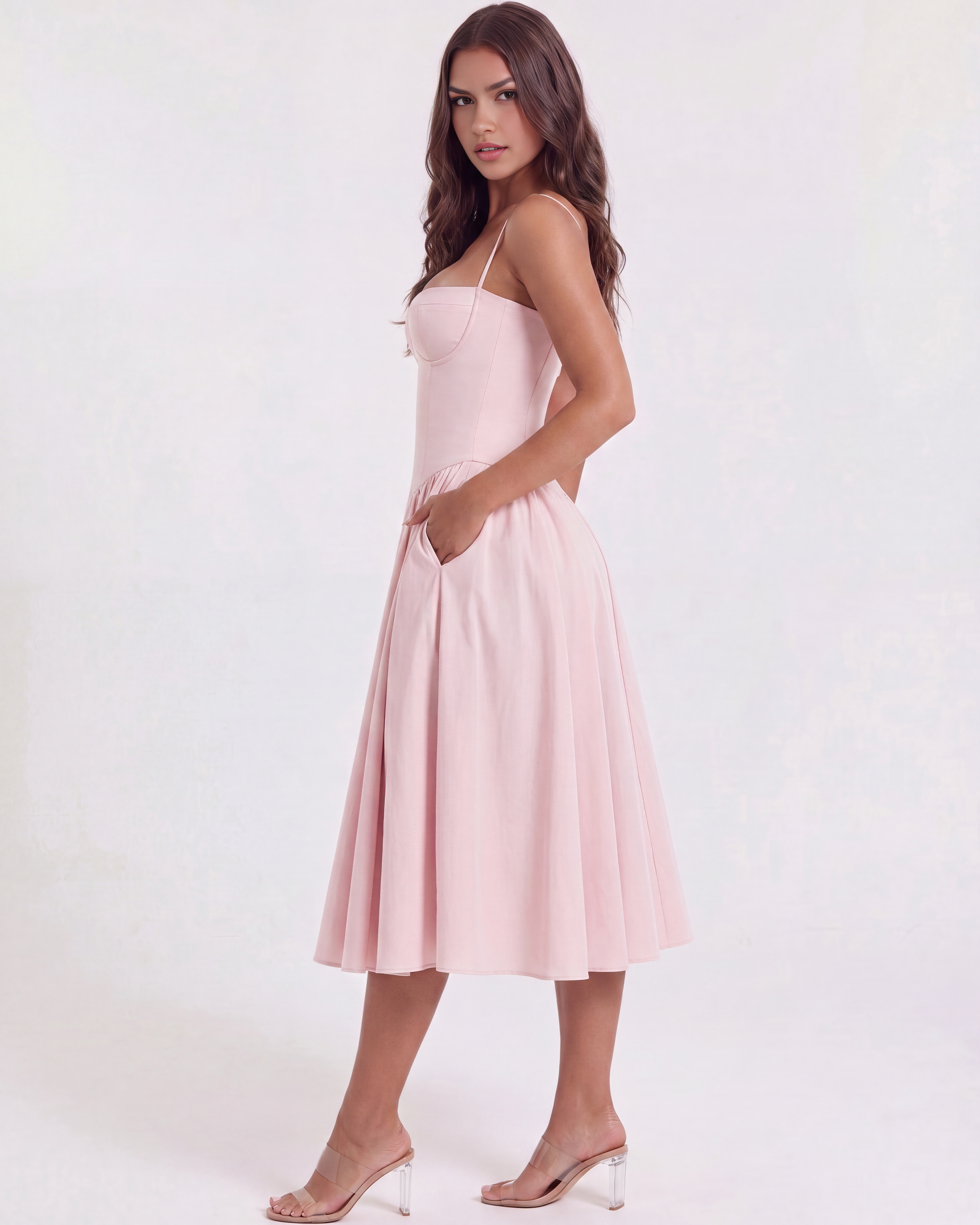 Francesca Pembe Midi Elbise